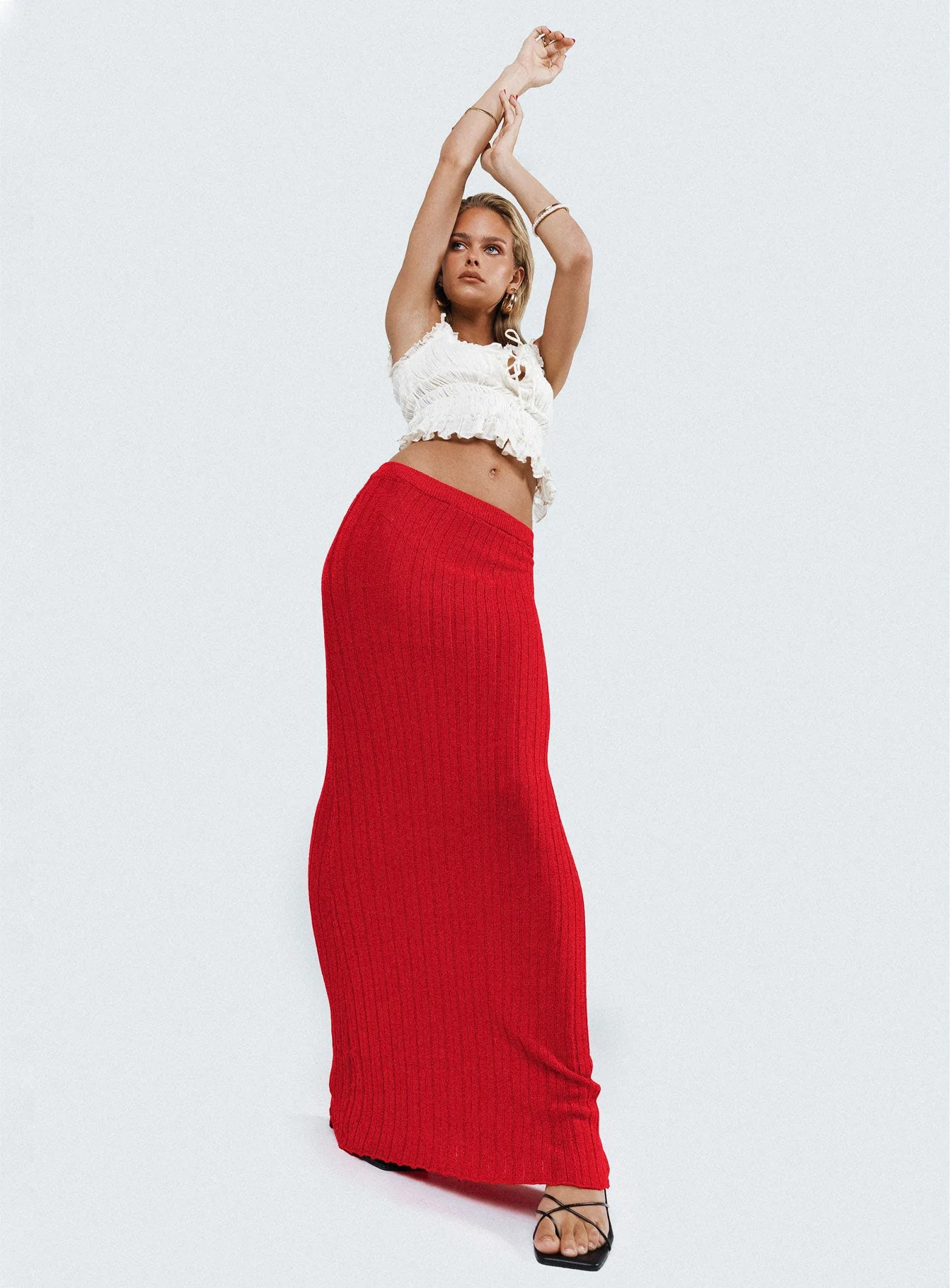 Belle Knit Maxi Skirt Red - Image 6