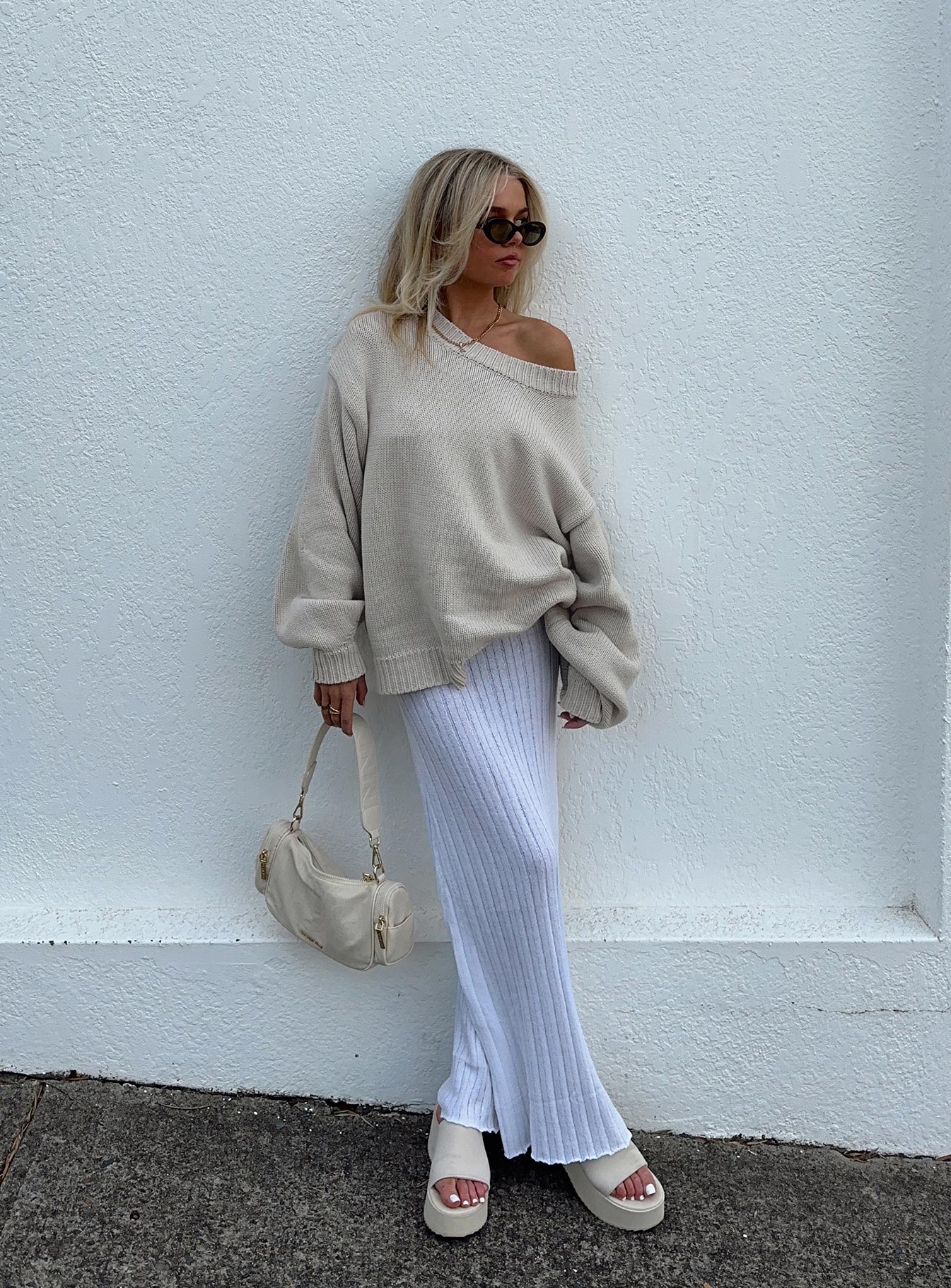Belle Knit Maxi Skirt White - Image 16