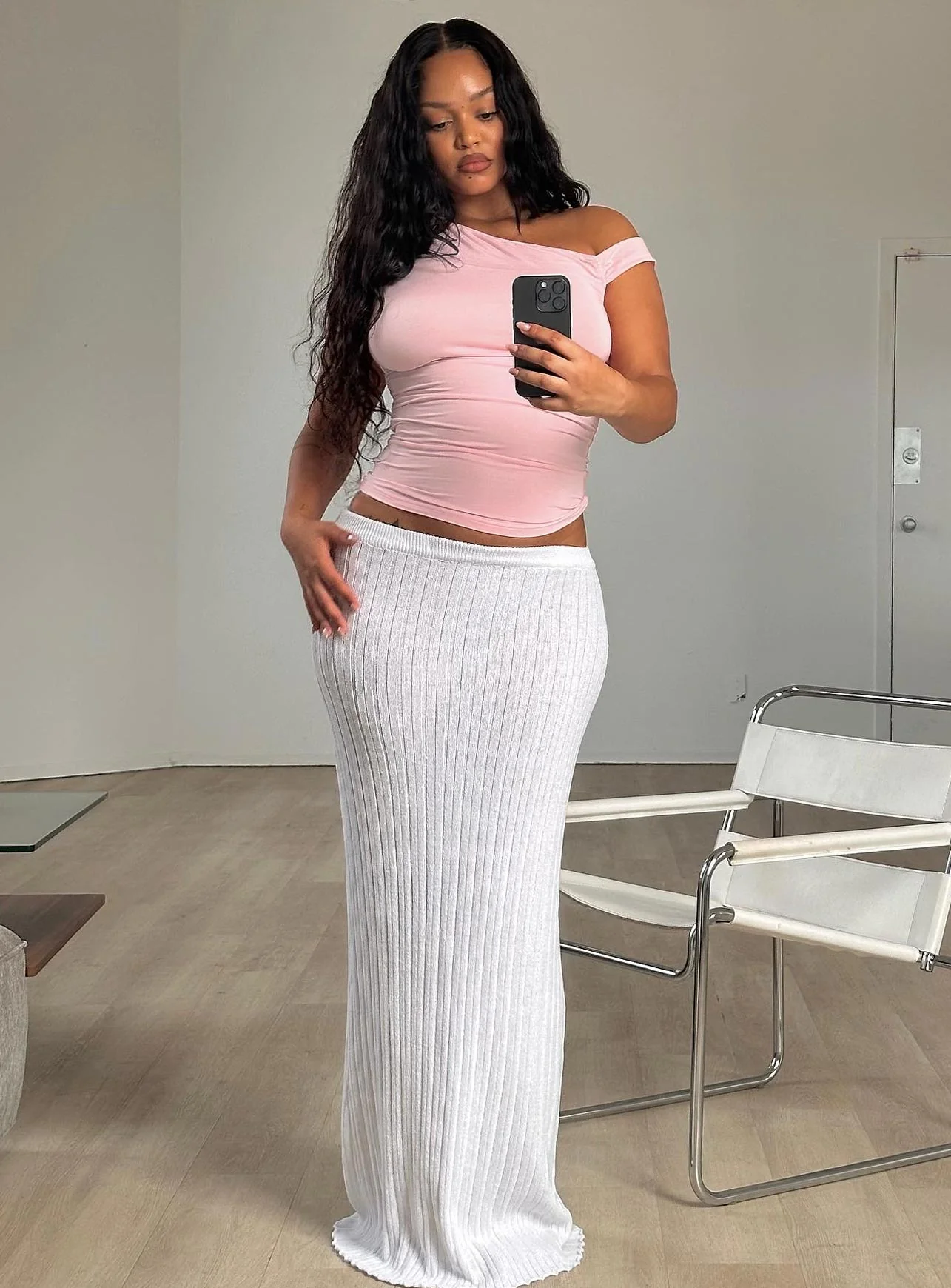 Belle Knit Maxi Skirt White - Image 17