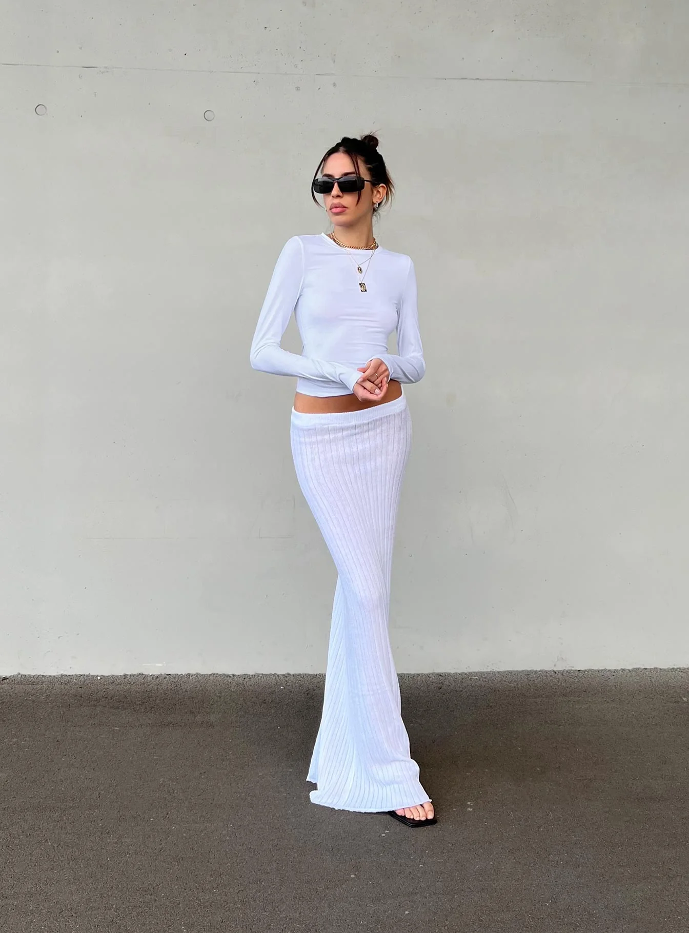 Belle Knit Maxi Skirt White - Image 6
