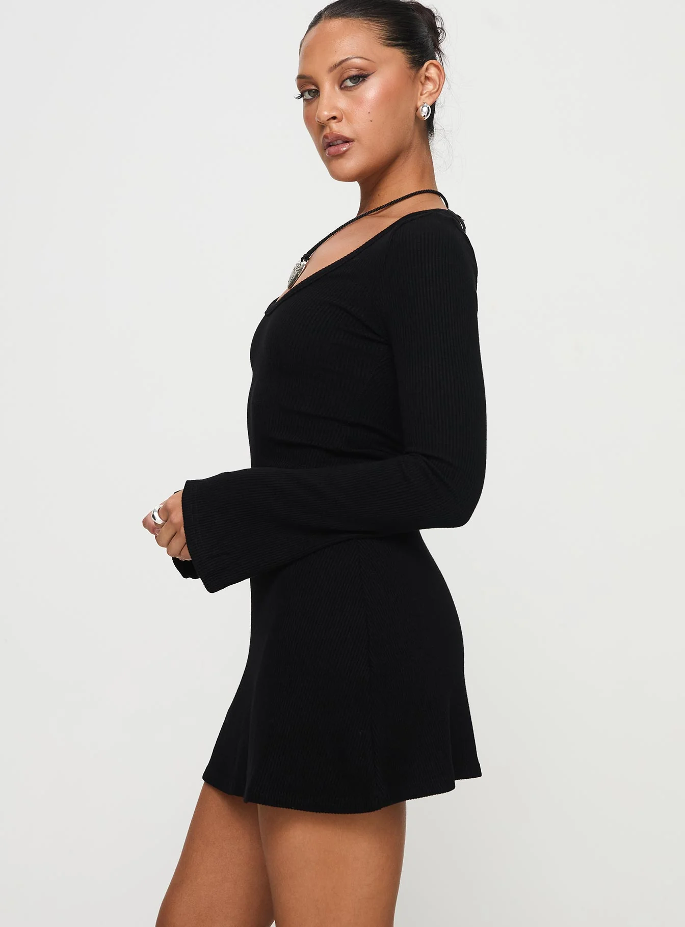 Best Interest Long Sleeve Mini Dress Black Tall - Image 3