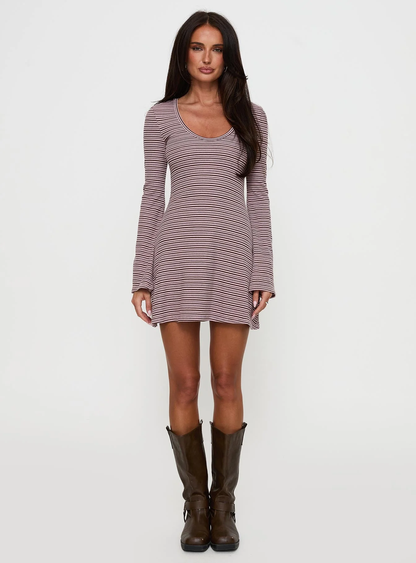 Best Interest Long Sleeve Mini Dress Pink / Brown - Image 6