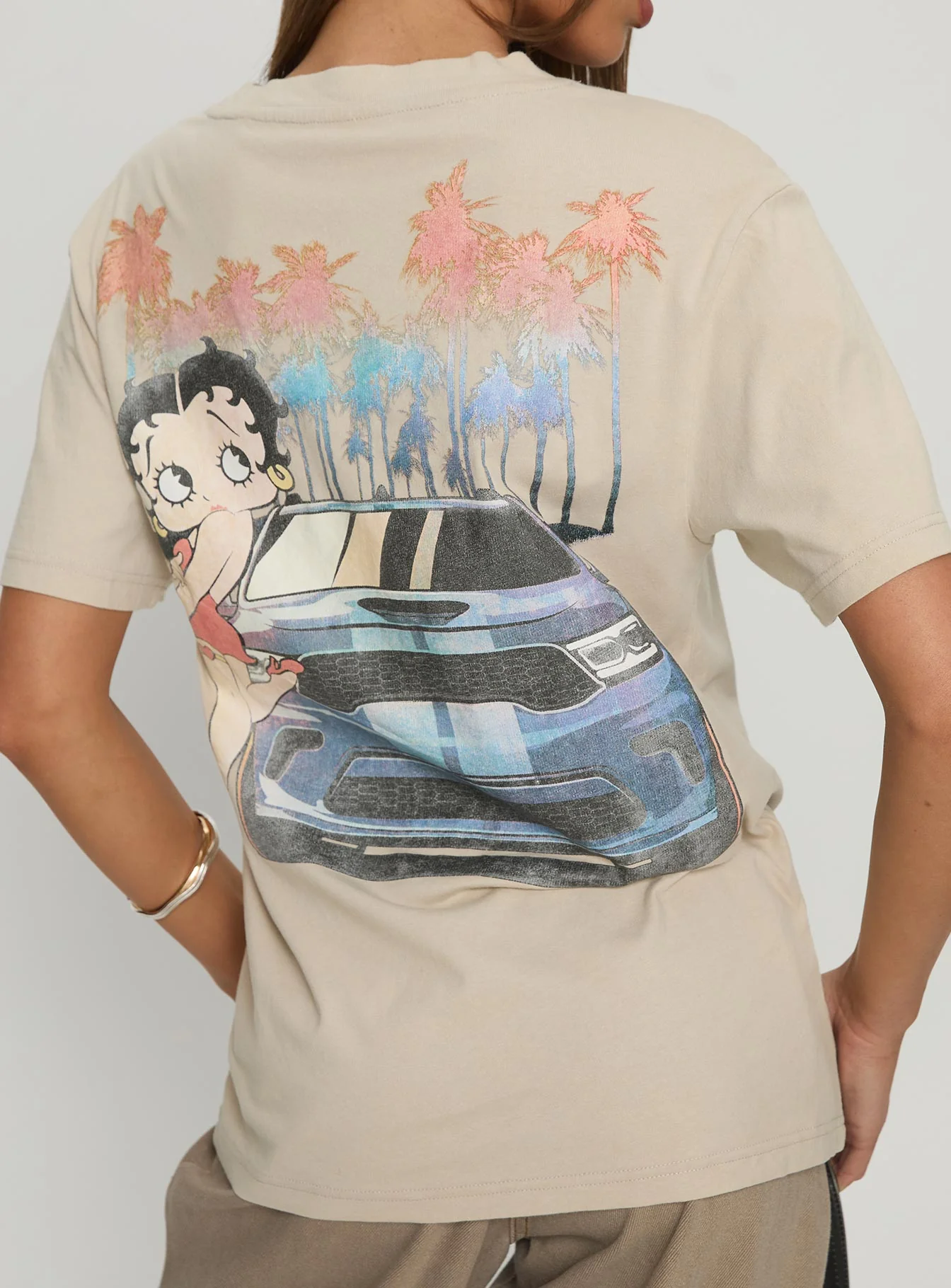Betty Boop Beach Mode Oversized Graphic Top Washed White - Image 5