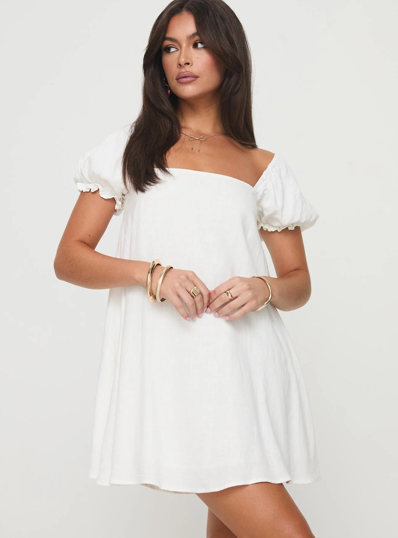 Beyond Linen Blend Mini Dress White - Image 2