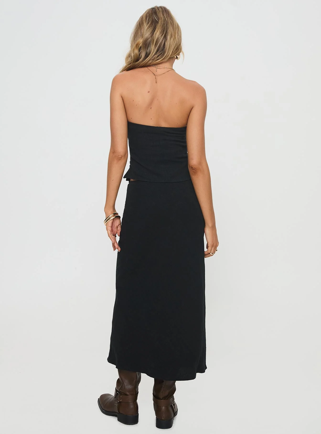 Birdie Asymmetric Linen Blend Top Black - Image 5