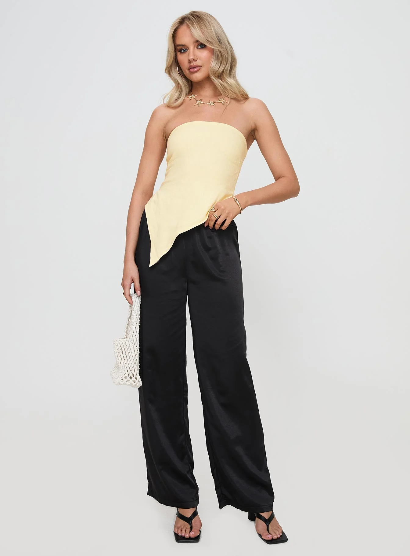 Birdie Asymmetric Linen Blend Top Lemon - Image 3