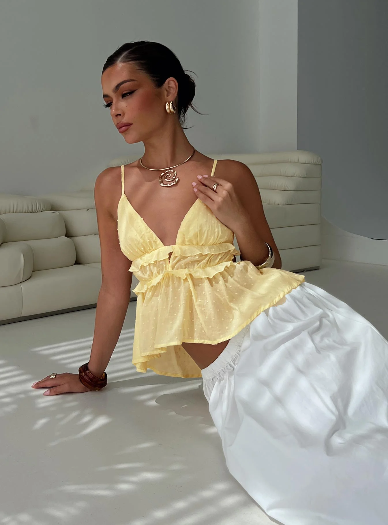 Blondelle Frill Detail Top Yellow - Image 8
