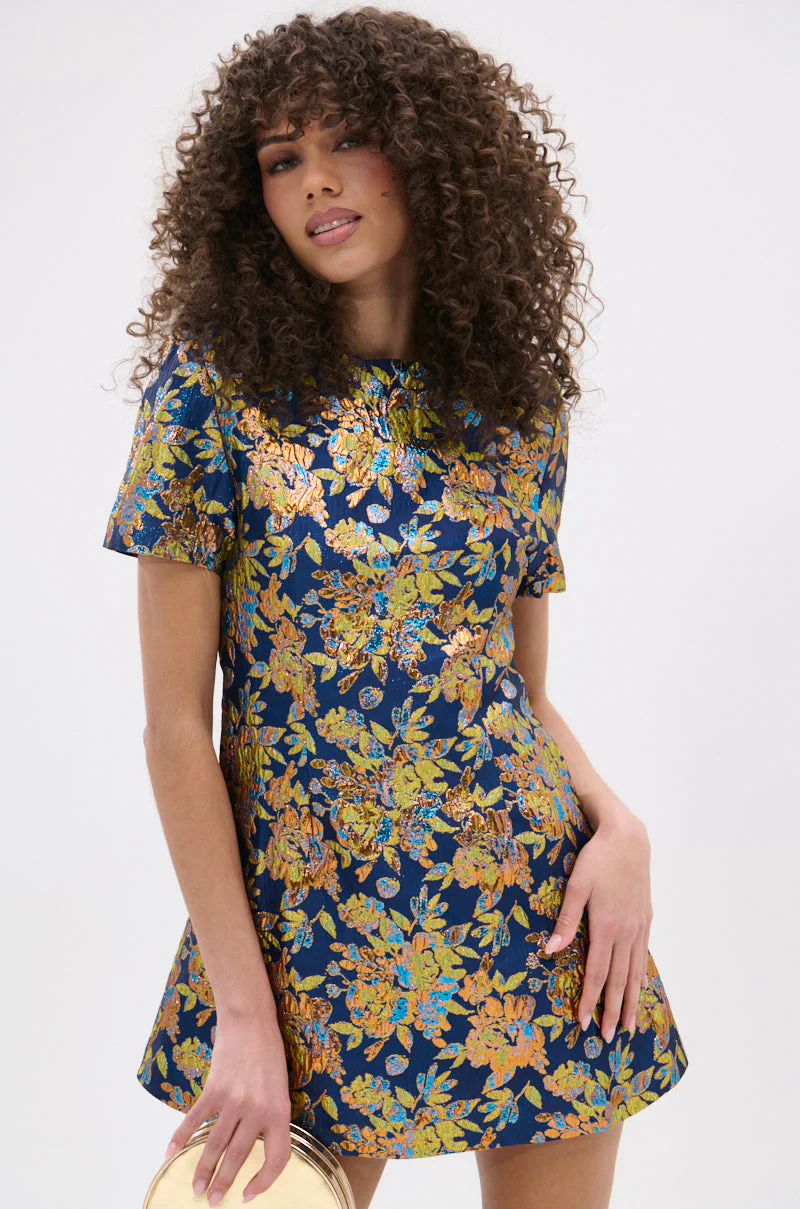 BLUE IS THE NEW BLACK BROCADE MINI DRESS - Image 2