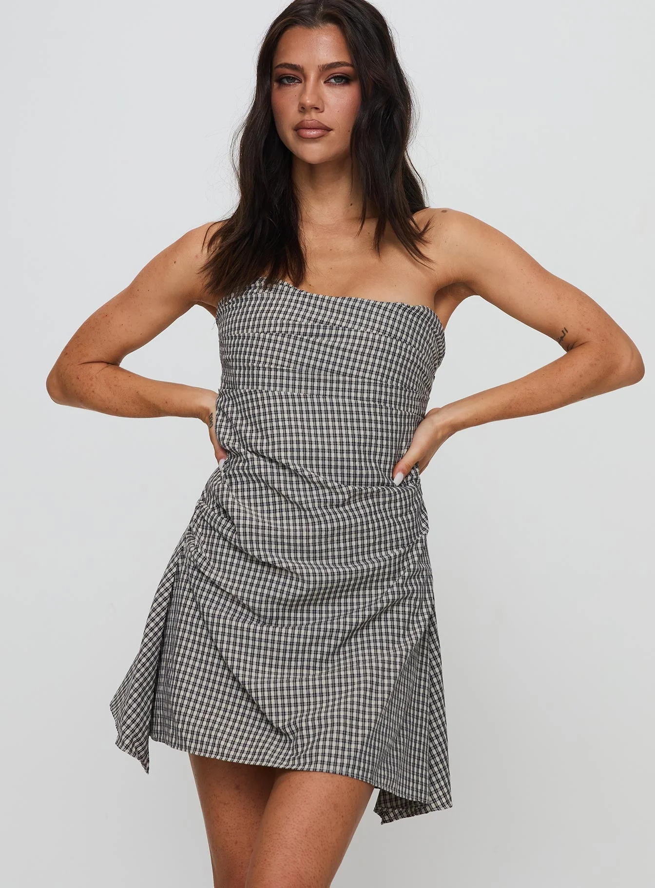 Bradwell Strapless Mini Dress Check - Image 2