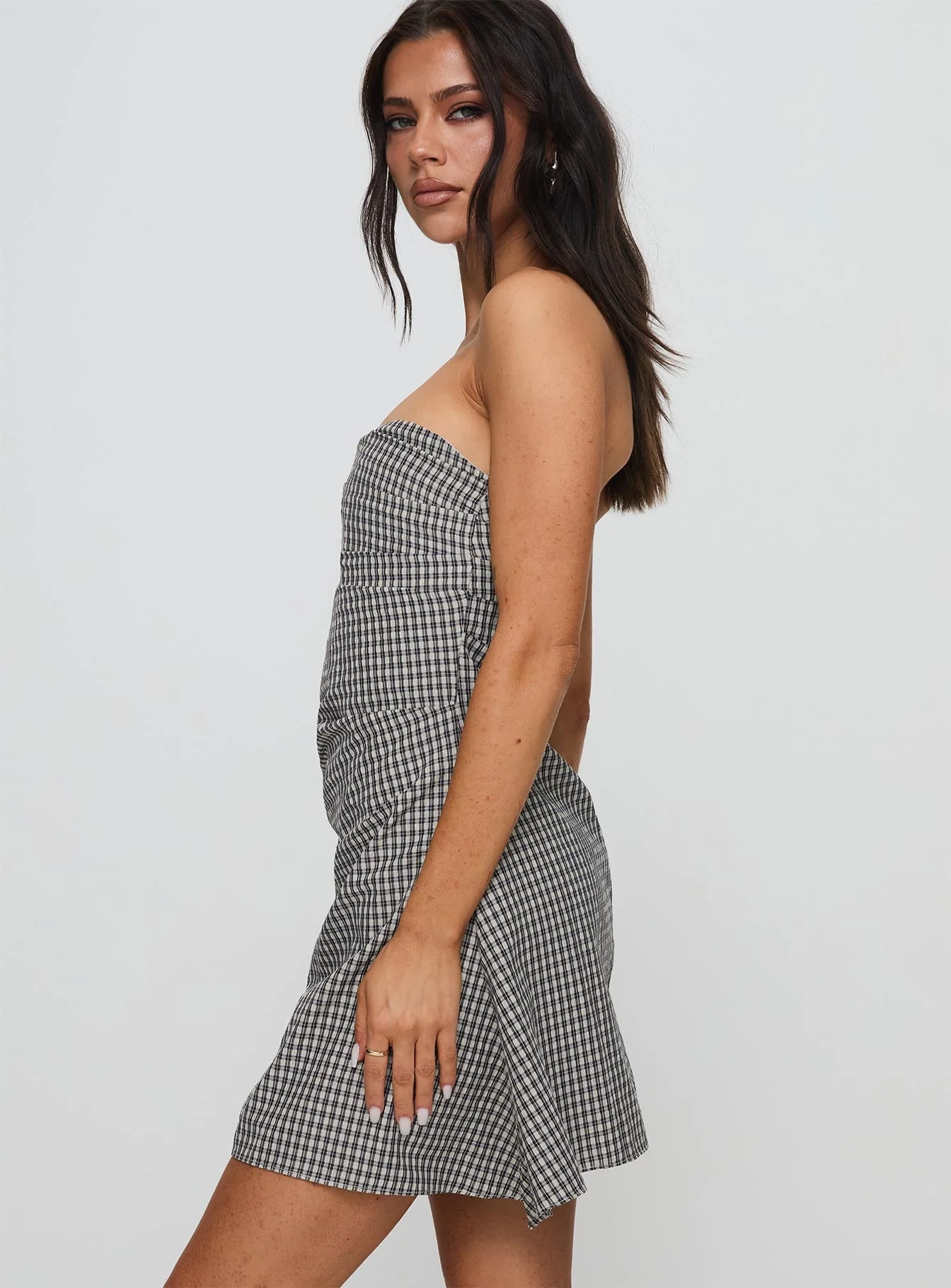Bradwell Strapless Mini Dress Check - Image 4