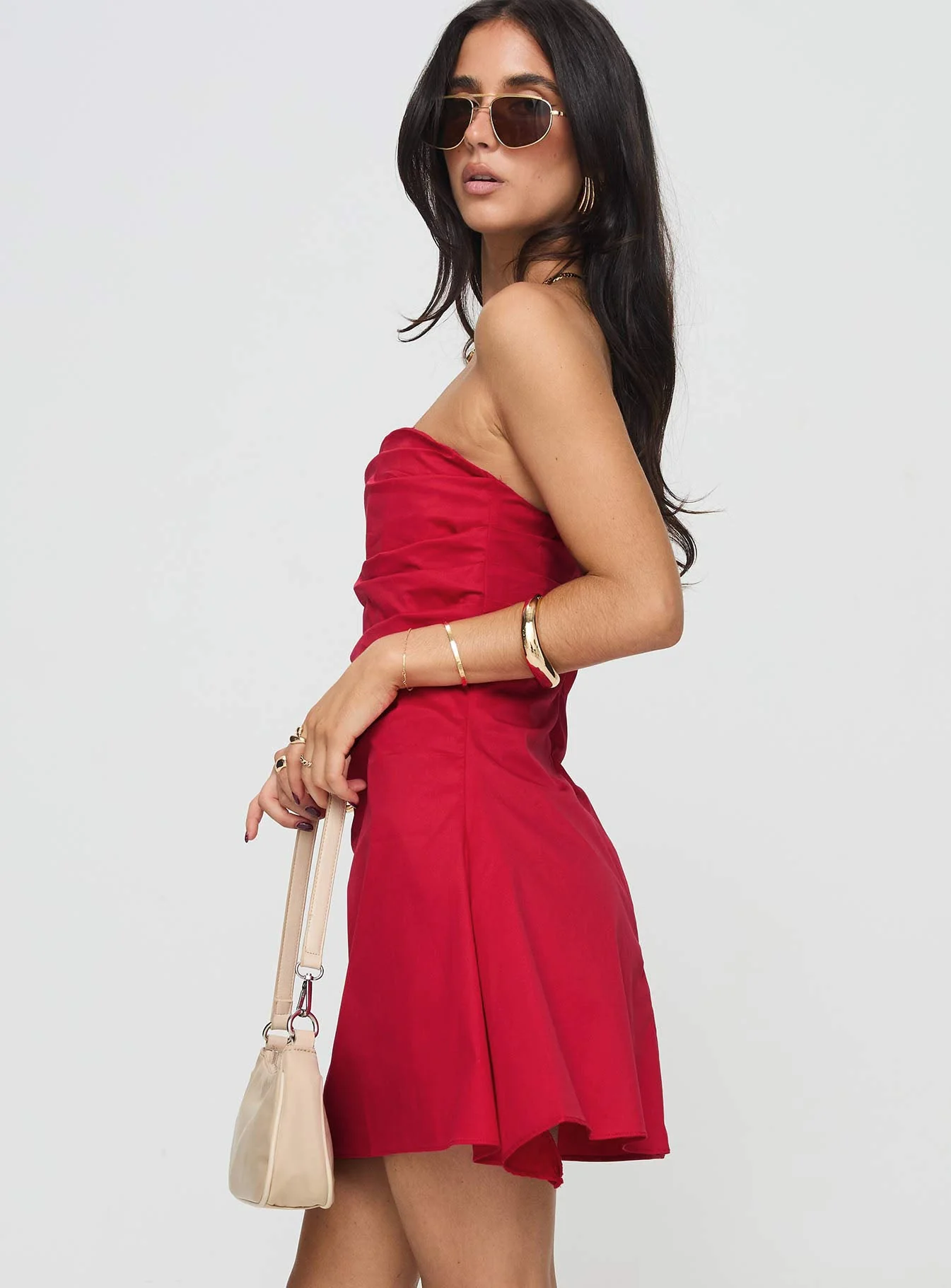 Bradwell Strapless Mini Dress Red - Image 4