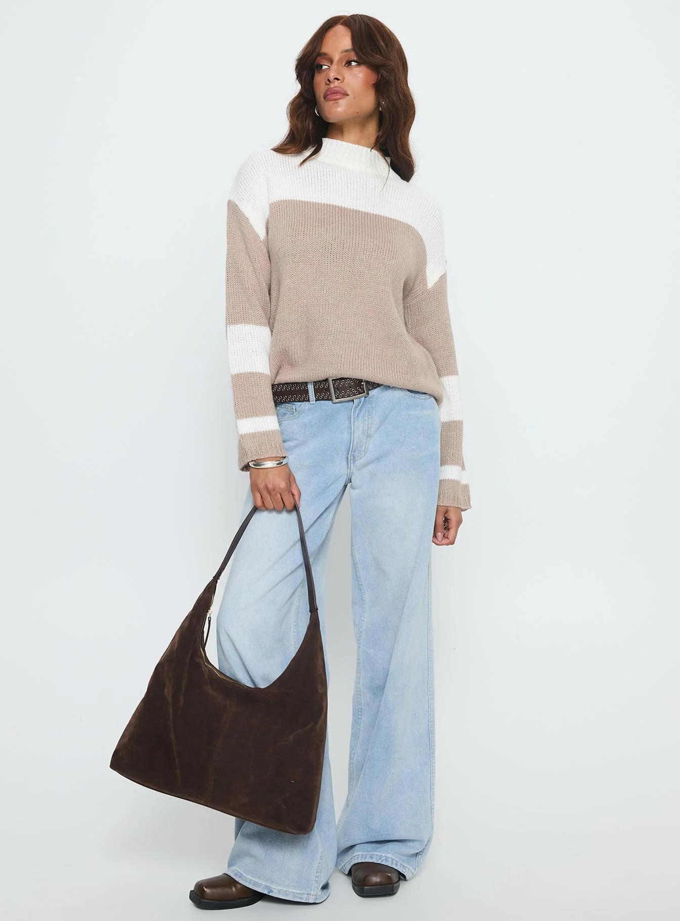 Brandalyn Contrast Mock Neck Knit Sweater Multi - Image 2
