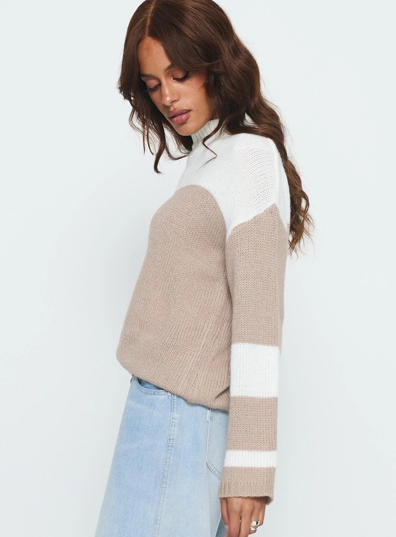 Brandalyn Contrast Mock Neck Knit Sweater Multi - Image 3