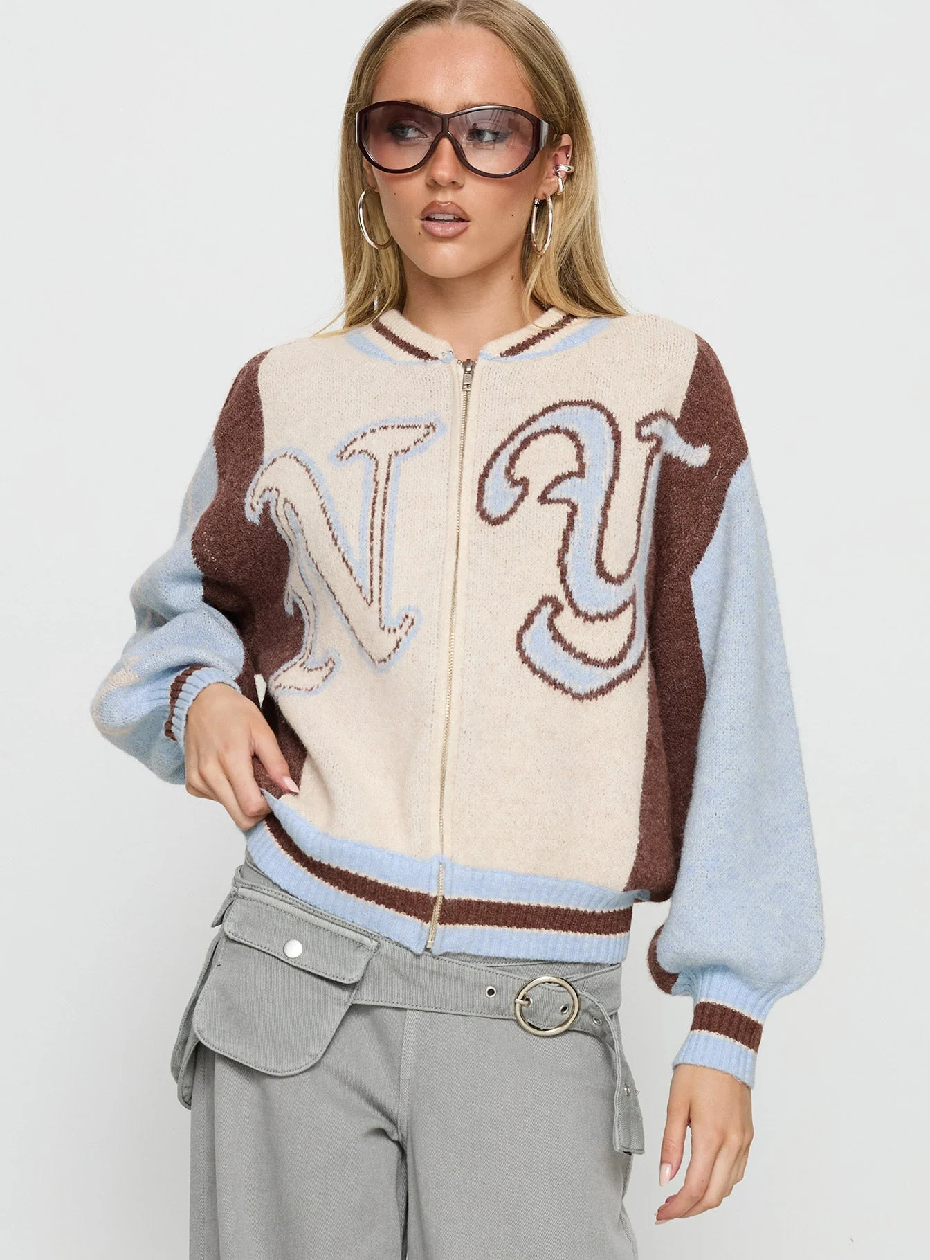 Brandyce Graphic Knit Jacket Blue / Chocolate - Image 2