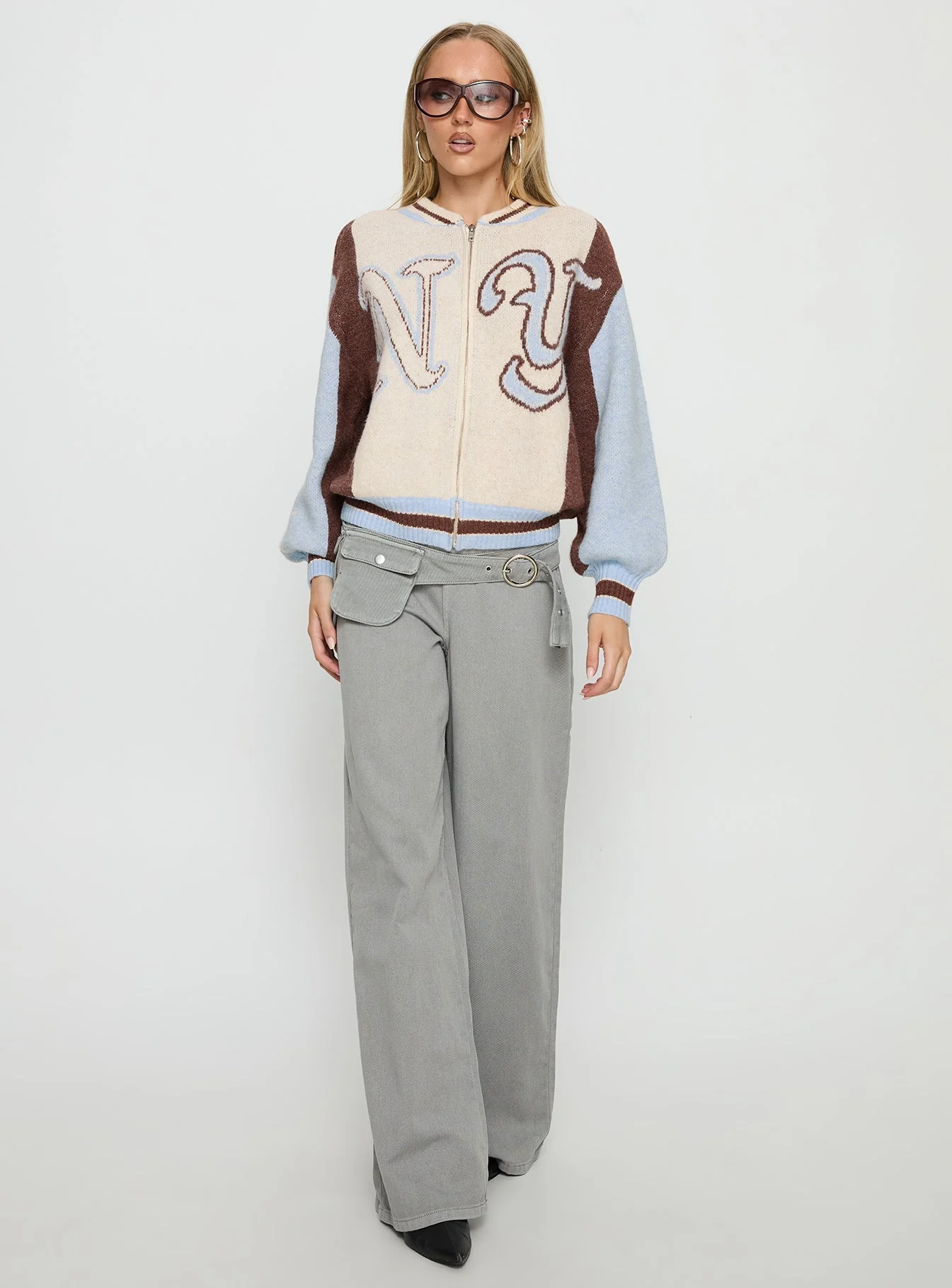 Brandyce Graphic Knit Jacket Blue / Chocolate - Image 3