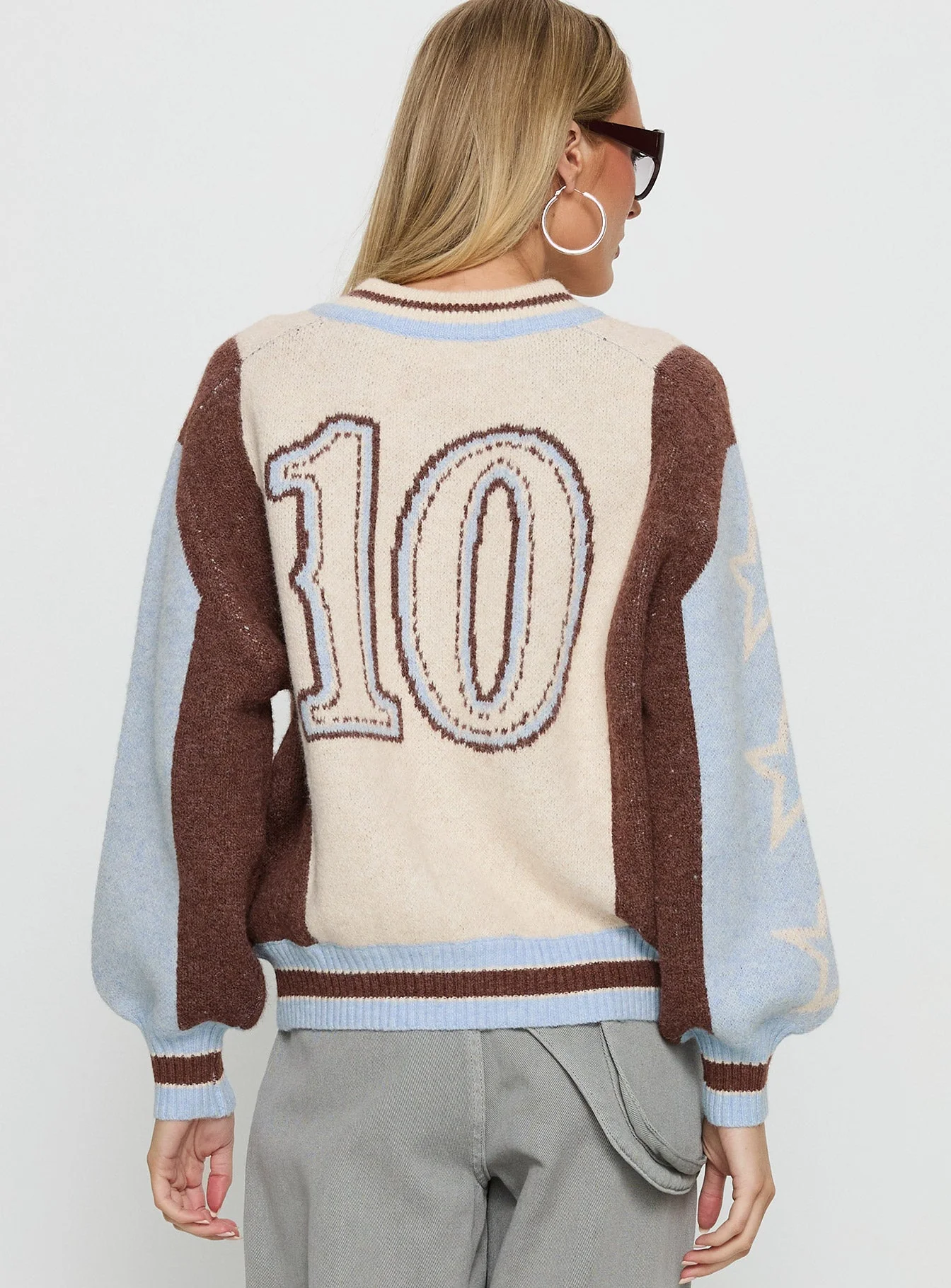 Brandyce Graphic Knit Jacket Blue / Chocolate - Image 5