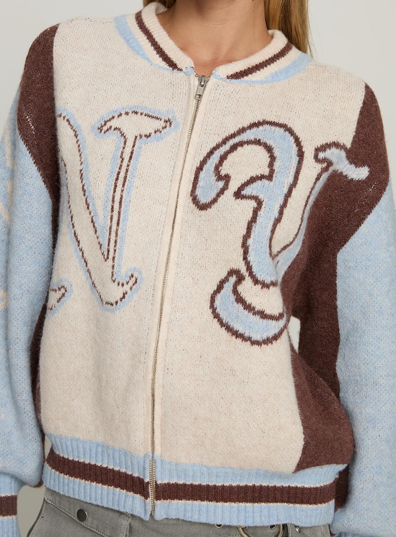 Brandyce Graphic Knit Jacket Blue / Chocolate - Image 6