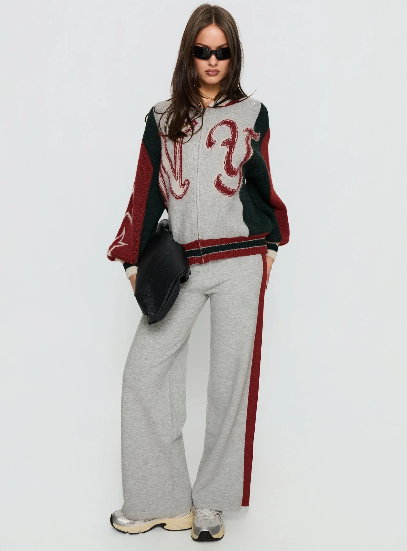 Brandyce Straight Leg Knit Pants Grey / Red - Image 2