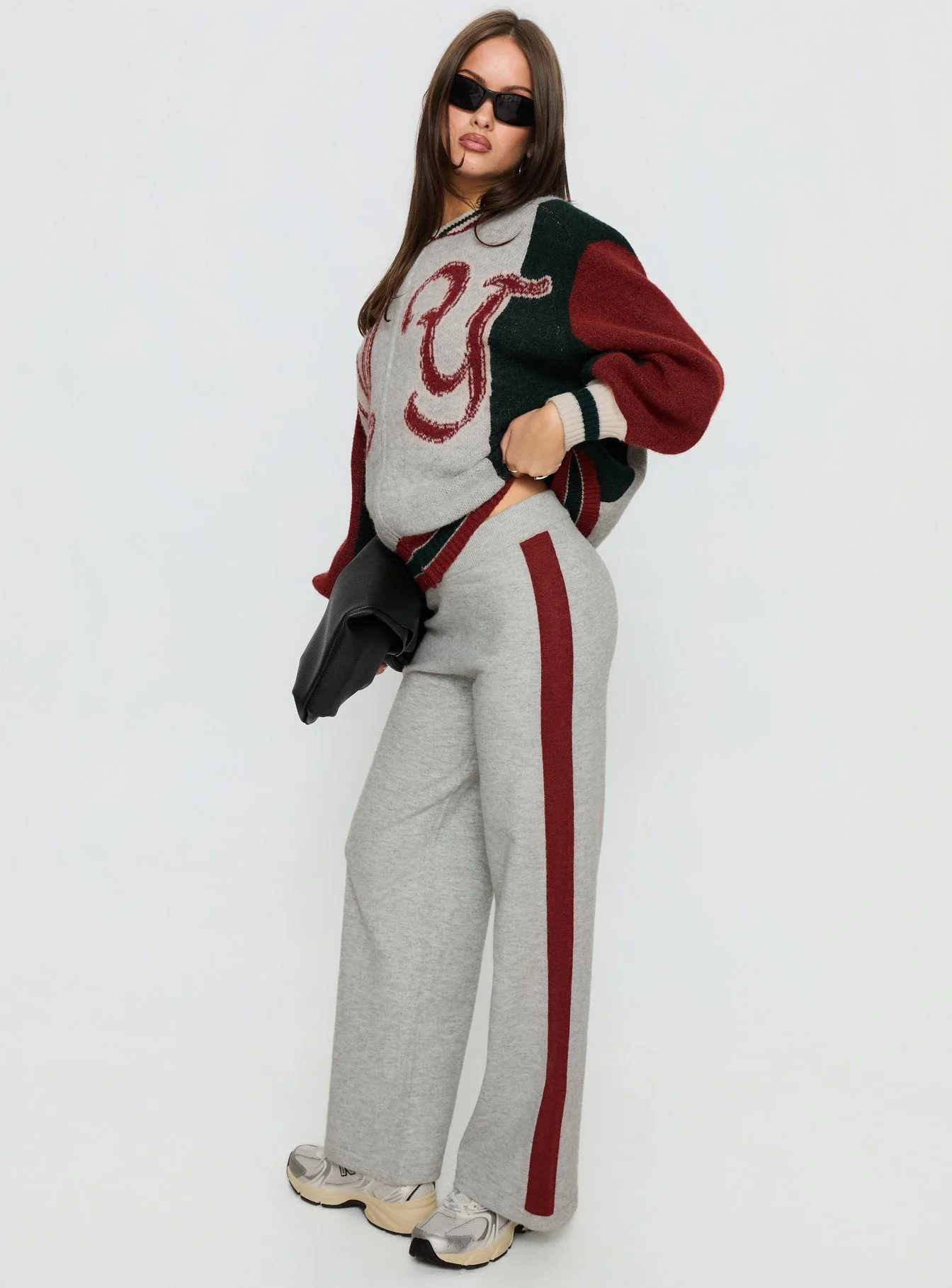Brandyce Straight Leg Knit Pants Grey / Red - Image 3