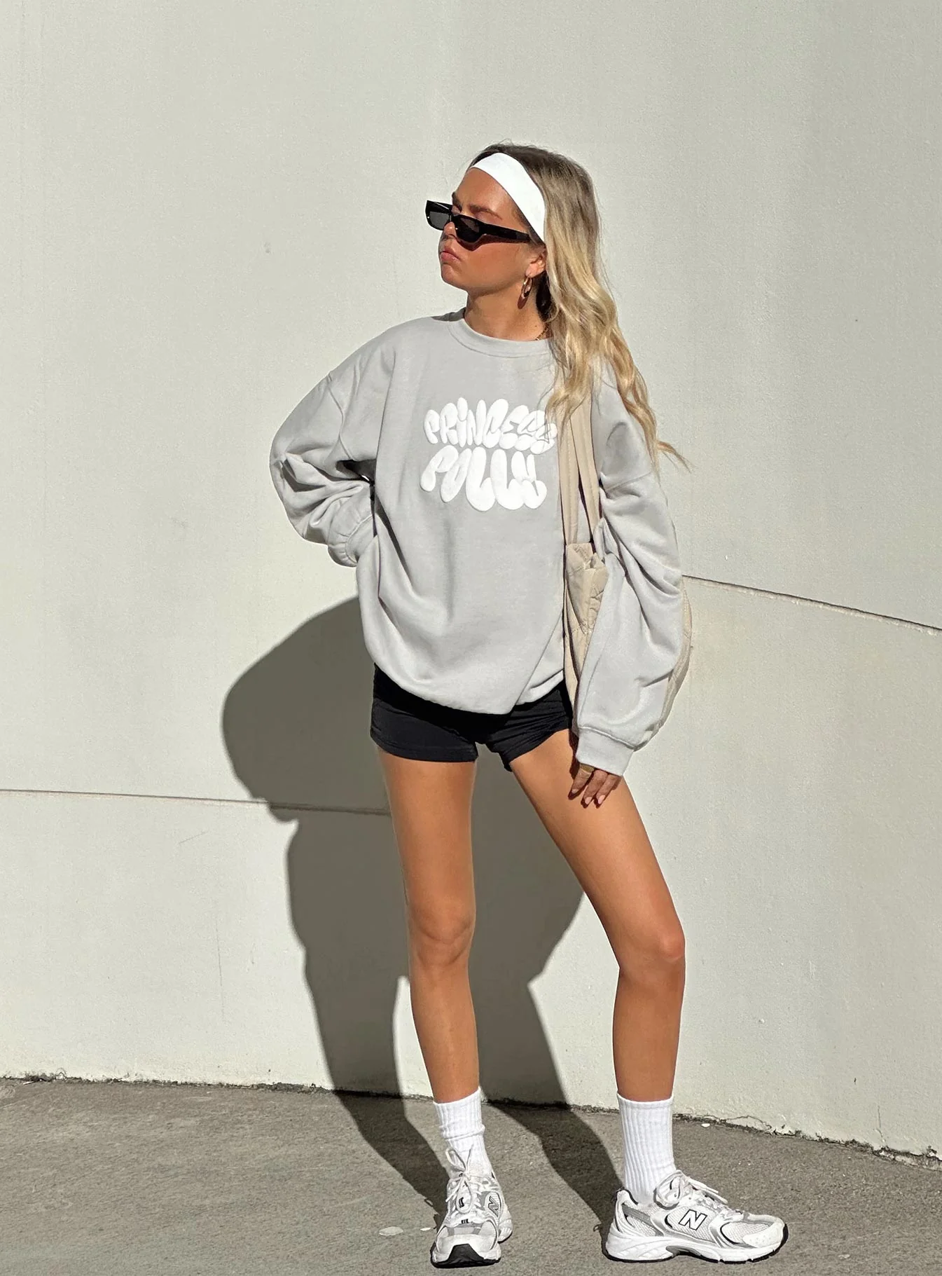 Princess Polly Crew Neck Sweatshirt Bubble Text Grey / Cloud White - Image 8