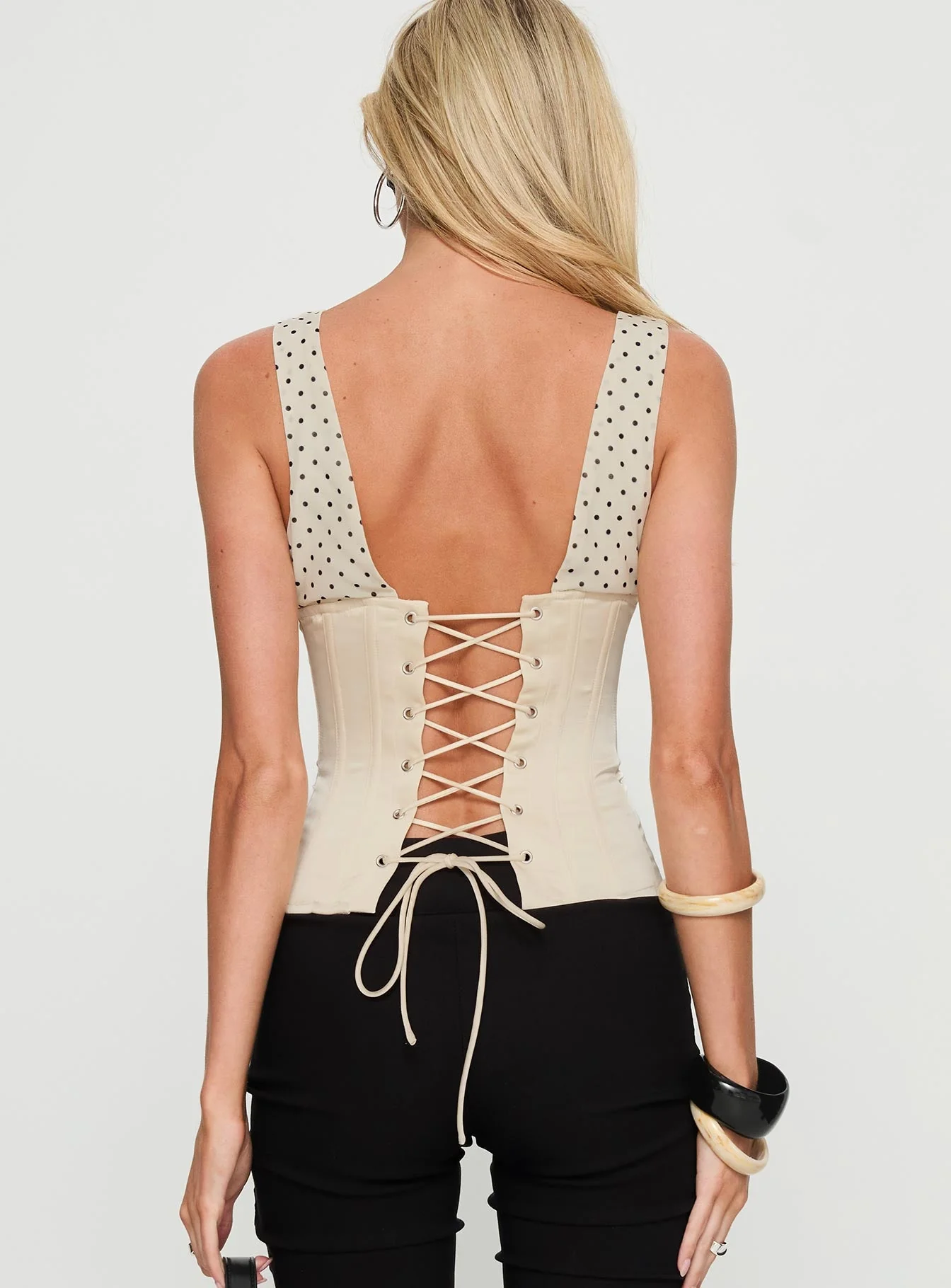 Briannah Contrast Corset Top Cream Polka Dot - Image 5