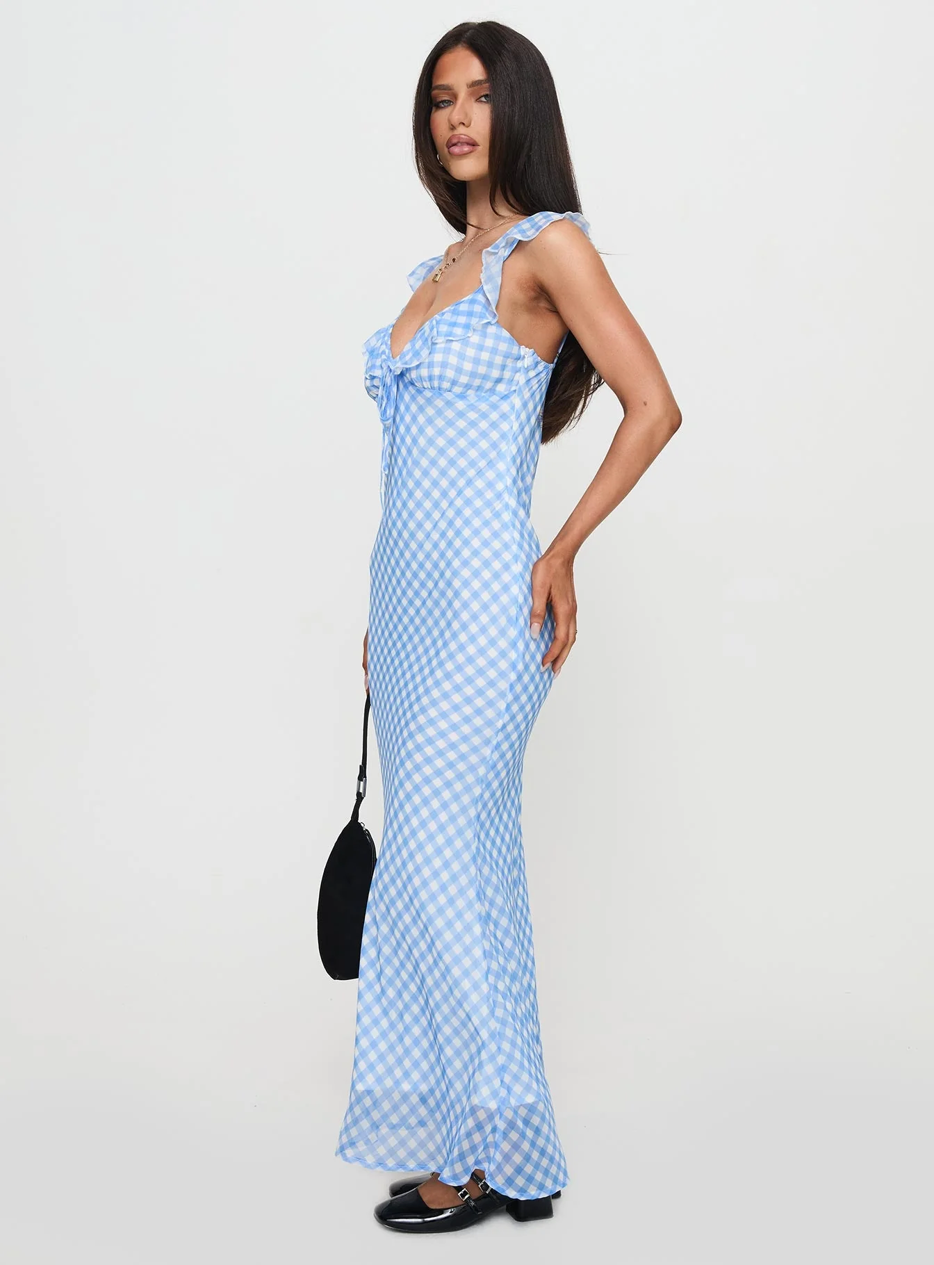 Brigette Maxi Dress Blue Gingham - Image 3