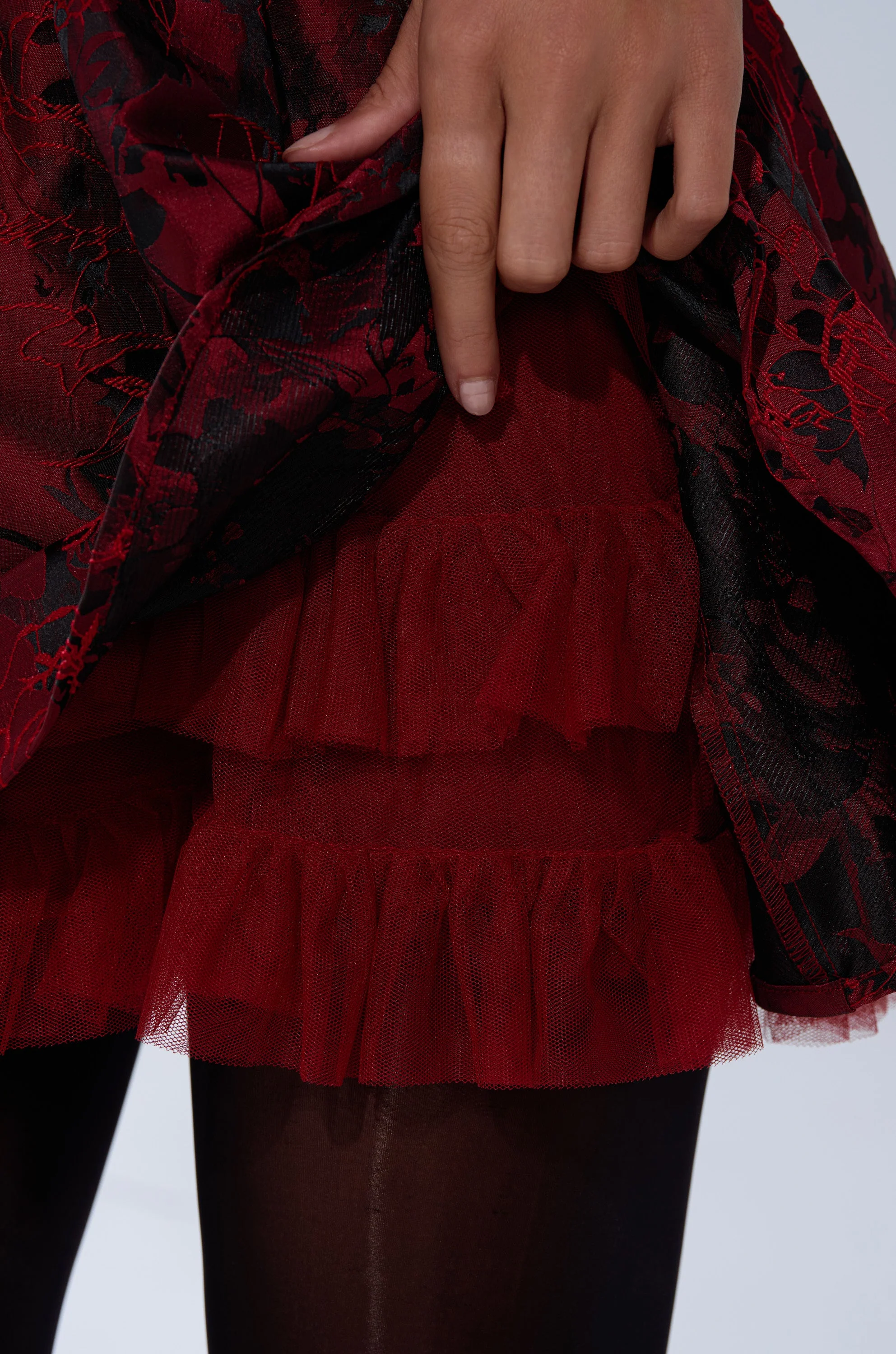 BRINA BROCADE MINI DRESS IN BURGUNDY - Image 8