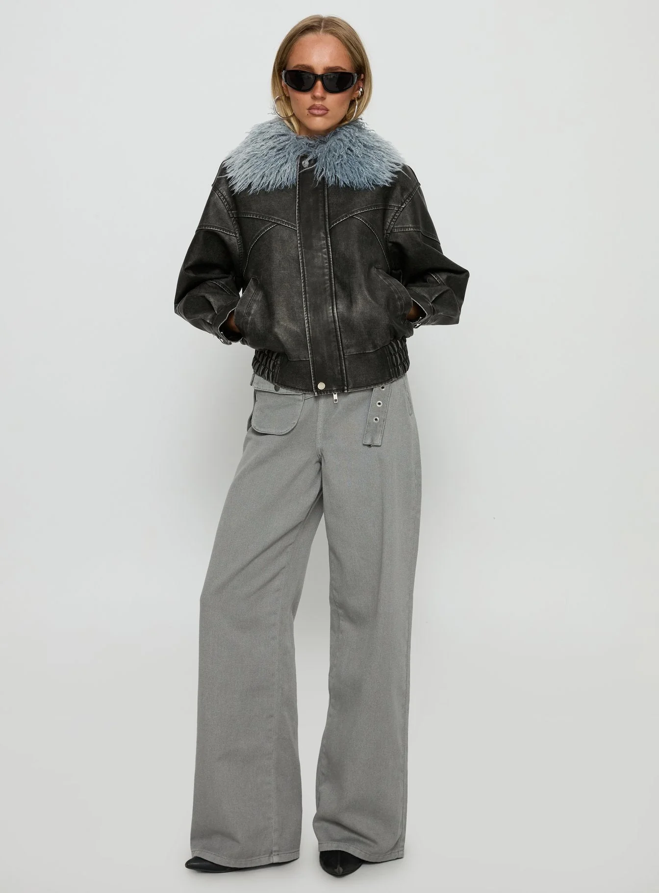 Brittanni Fluffy Collar Jacket Black / Blue - Image 3