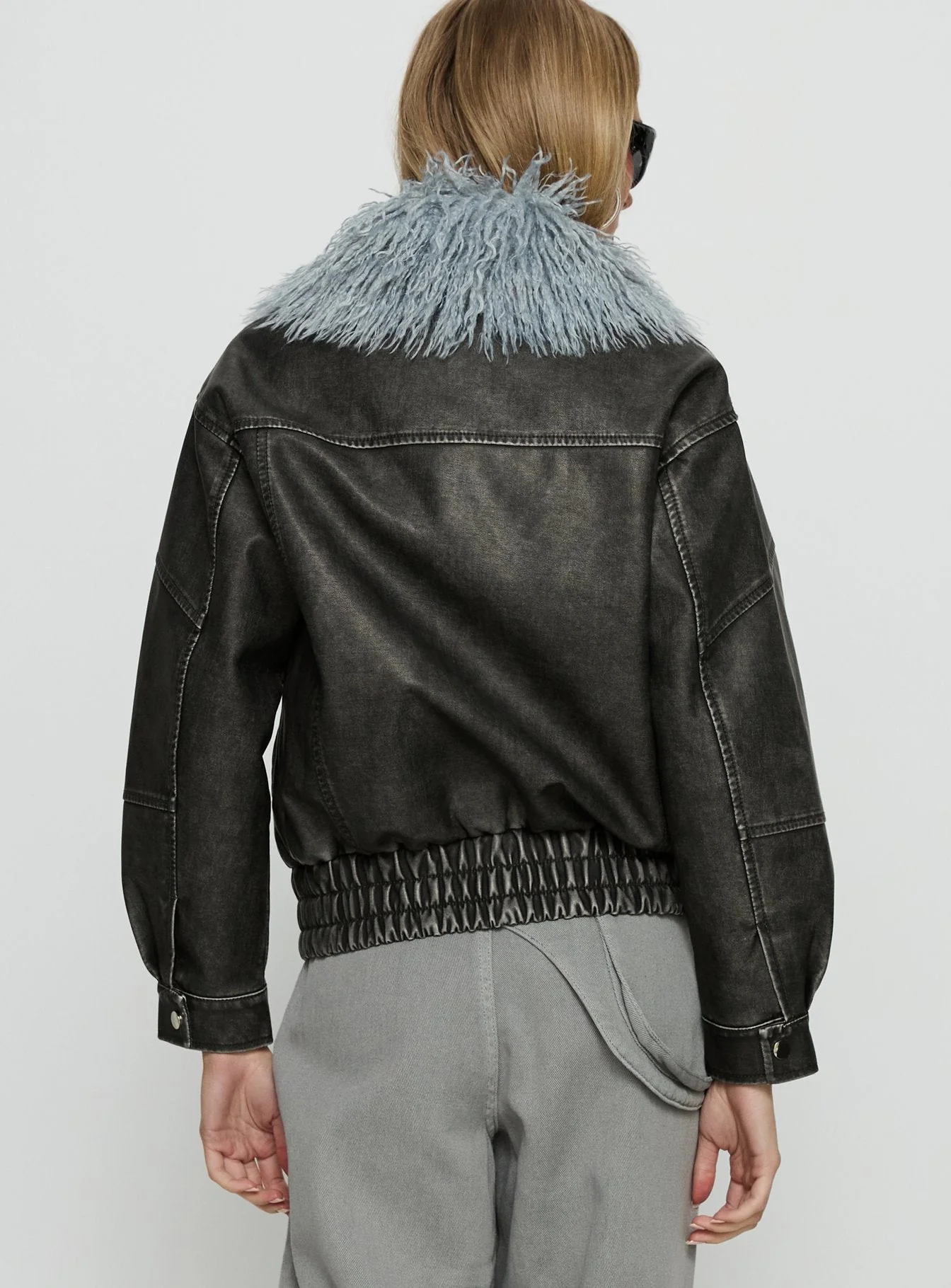 Brittanni Fluffy Collar Jacket Black / Blue - Image 5