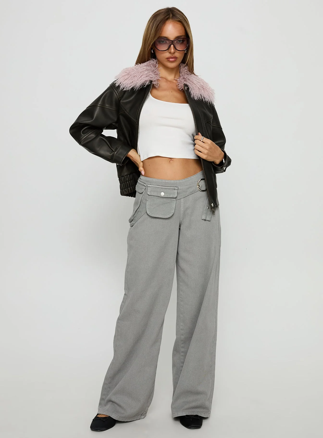 Brittanni Fluffy Collar Jacket Brown / Pink - Image 3