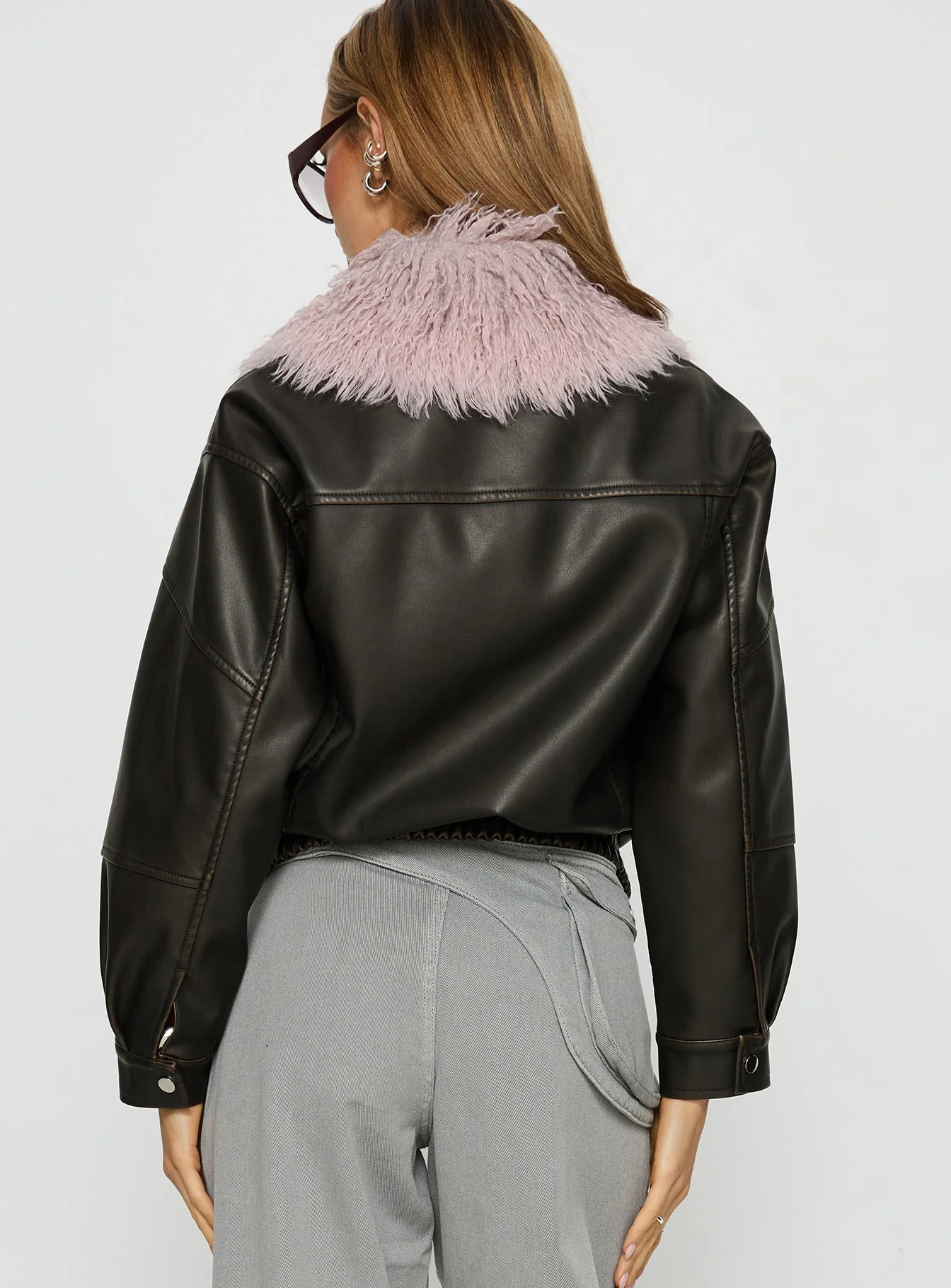 Brittanni Fluffy Collar Jacket Brown / Pink - Image 5