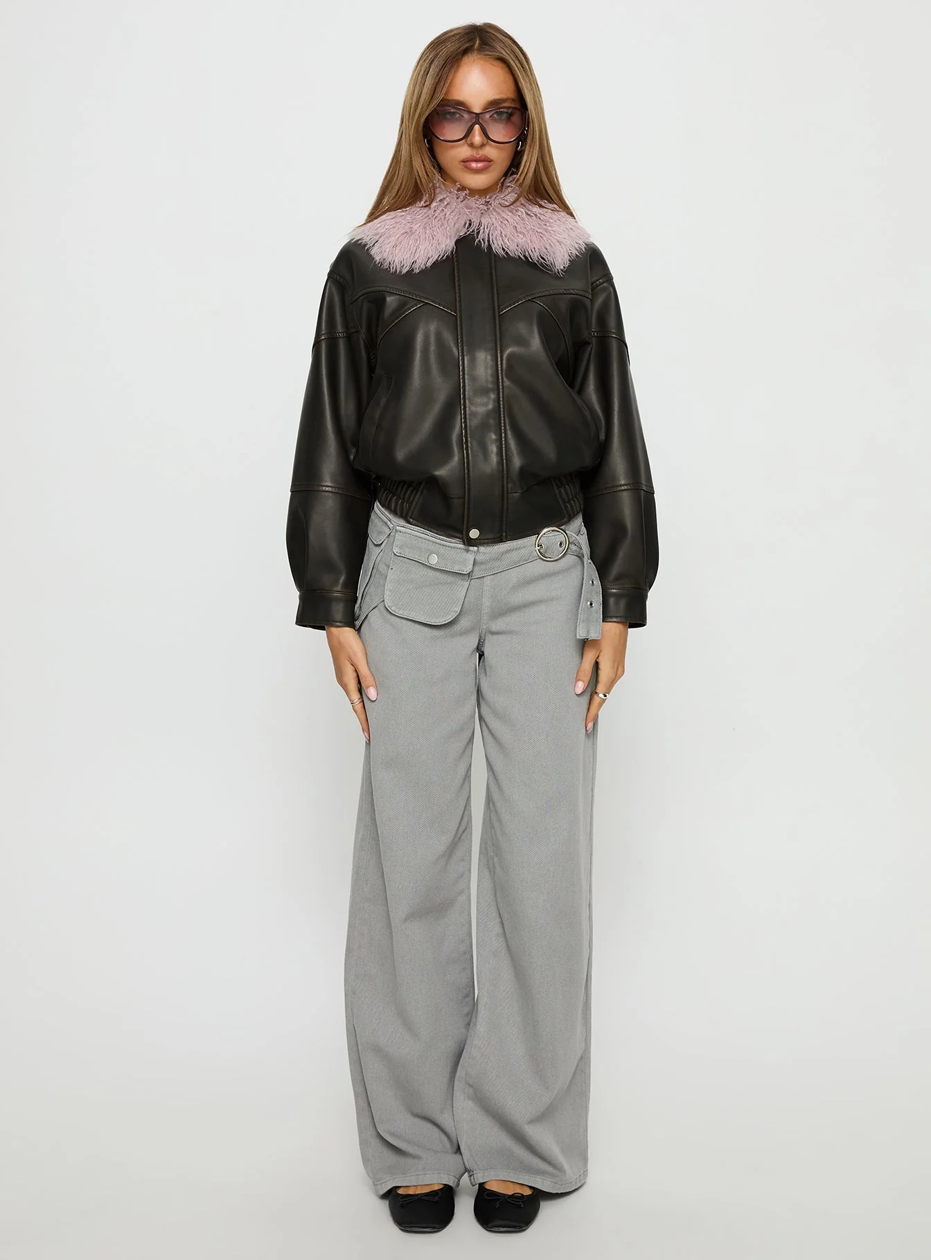 Brittanni Fluffy Collar Jacket Brown / Pink - Image 7