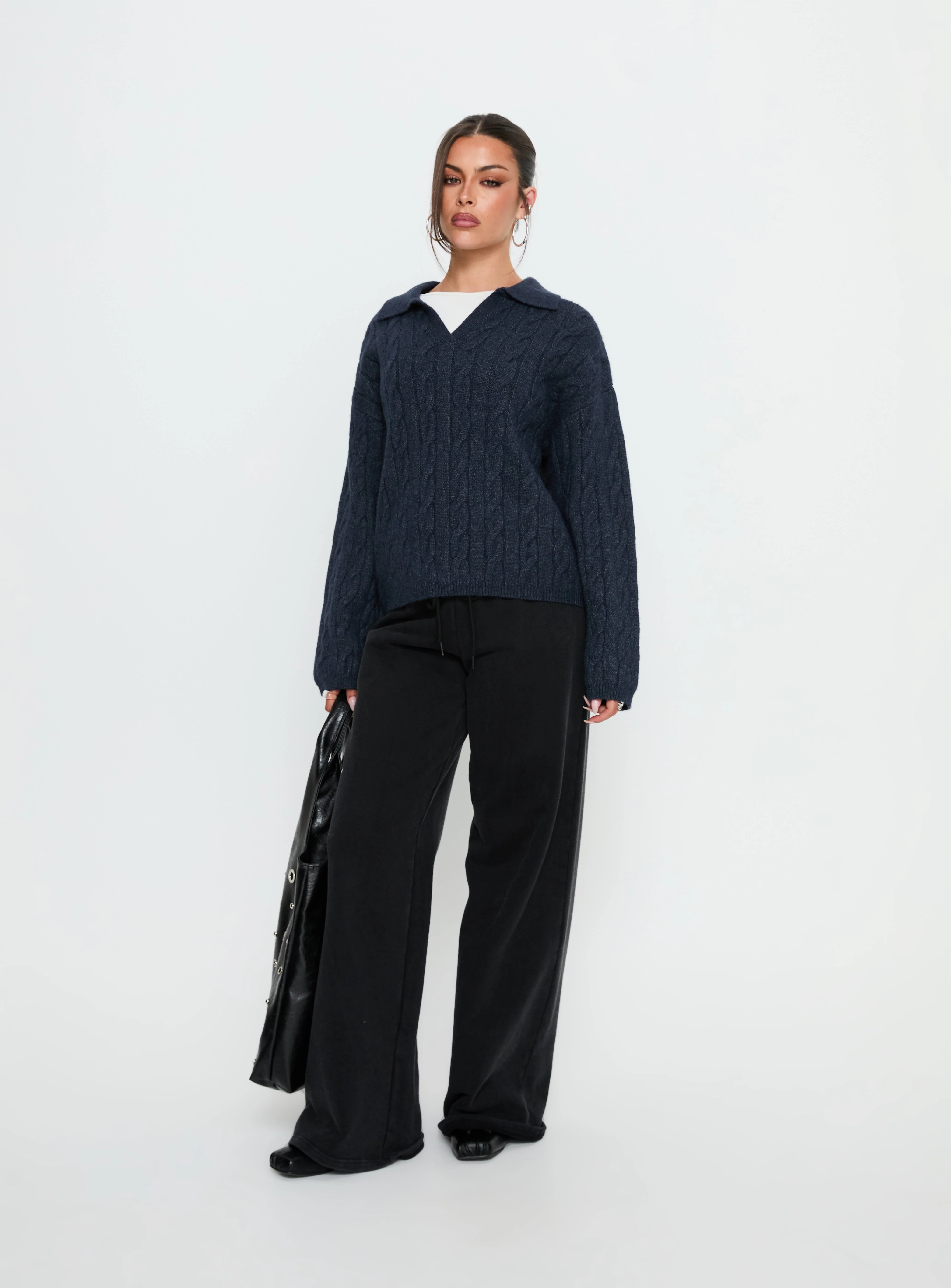 Brodey Collared Cable Knit Sweater Navy - Image 2