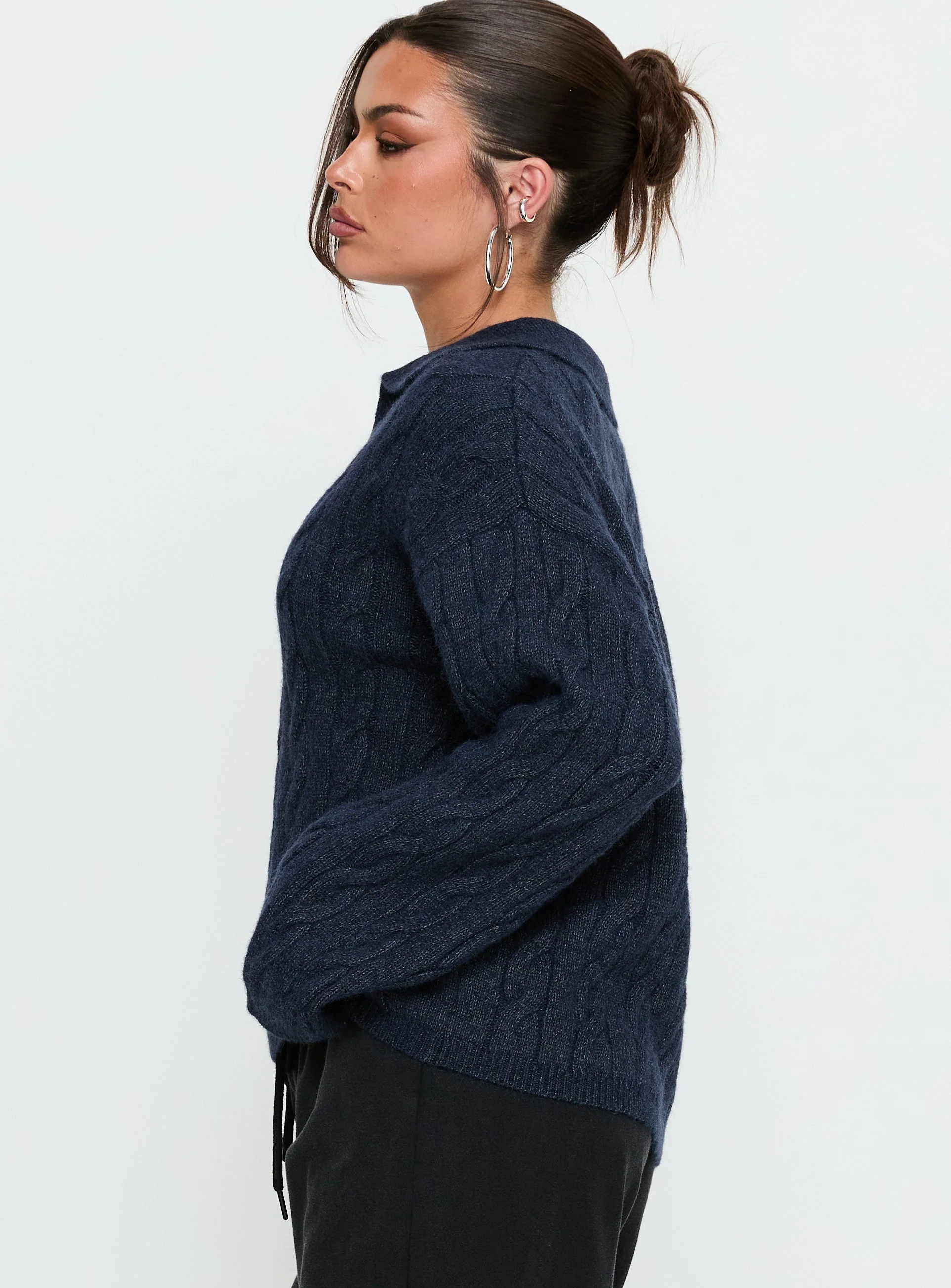 Brodey Collared Cable Knit Sweater Navy - Image 3