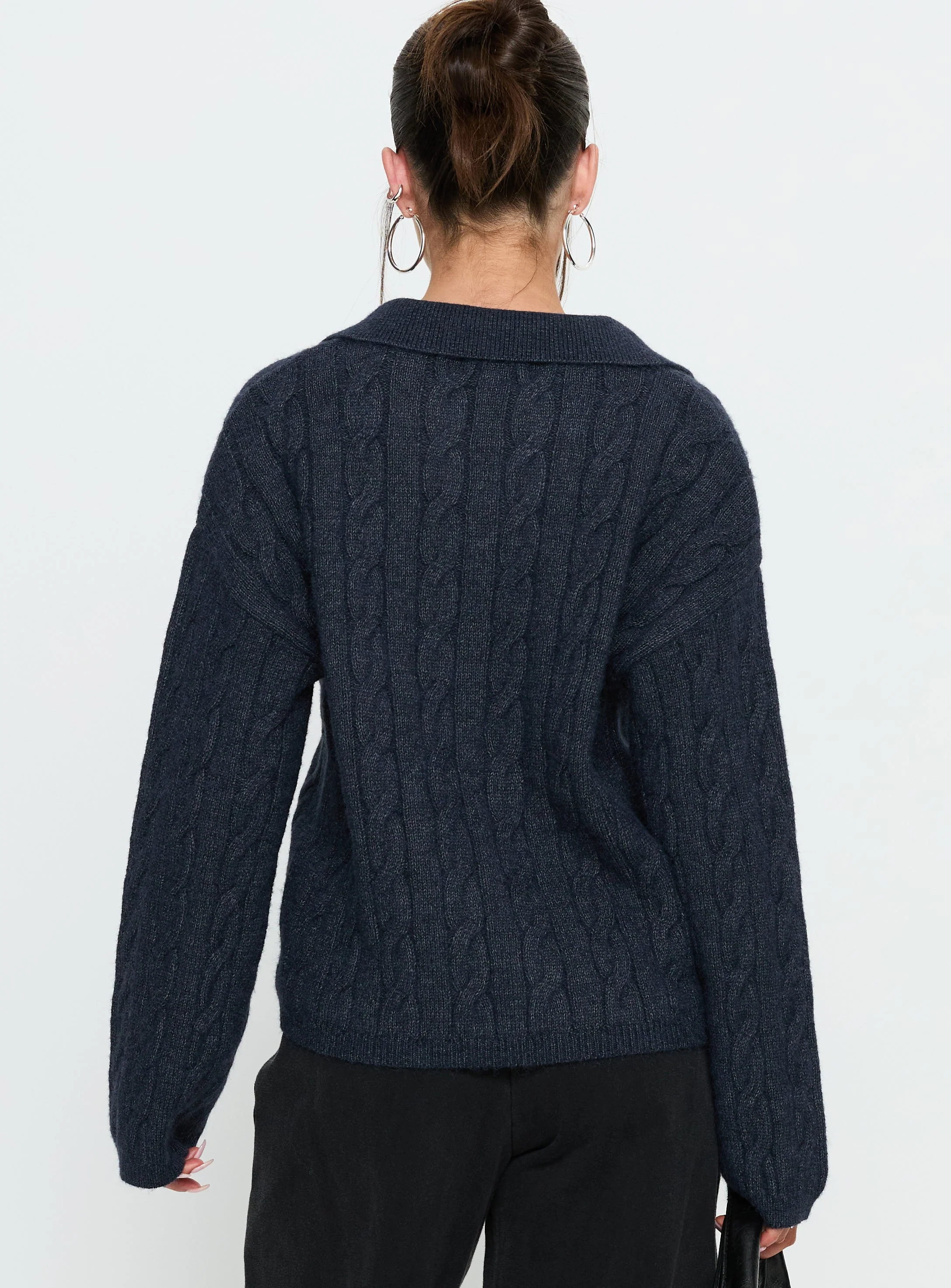 Brodey Collared Cable Knit Sweater Navy - Image 4