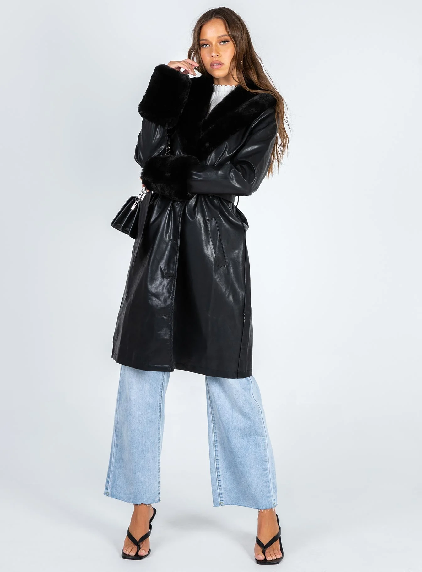 Brooklyn Faux Leather Long Coat Black - Image 3
