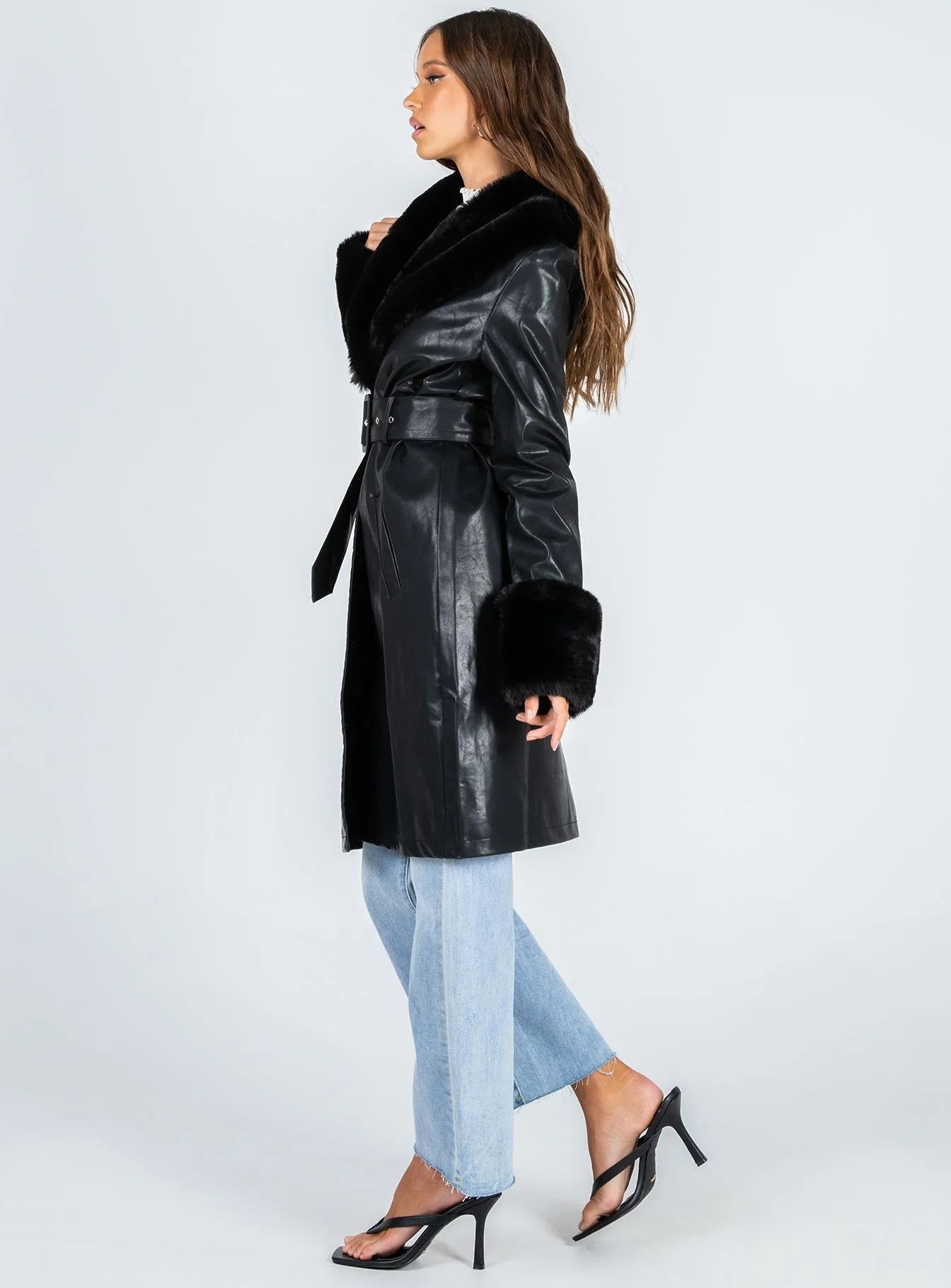 Brooklyn Faux Leather Long Coat Black - Image 5