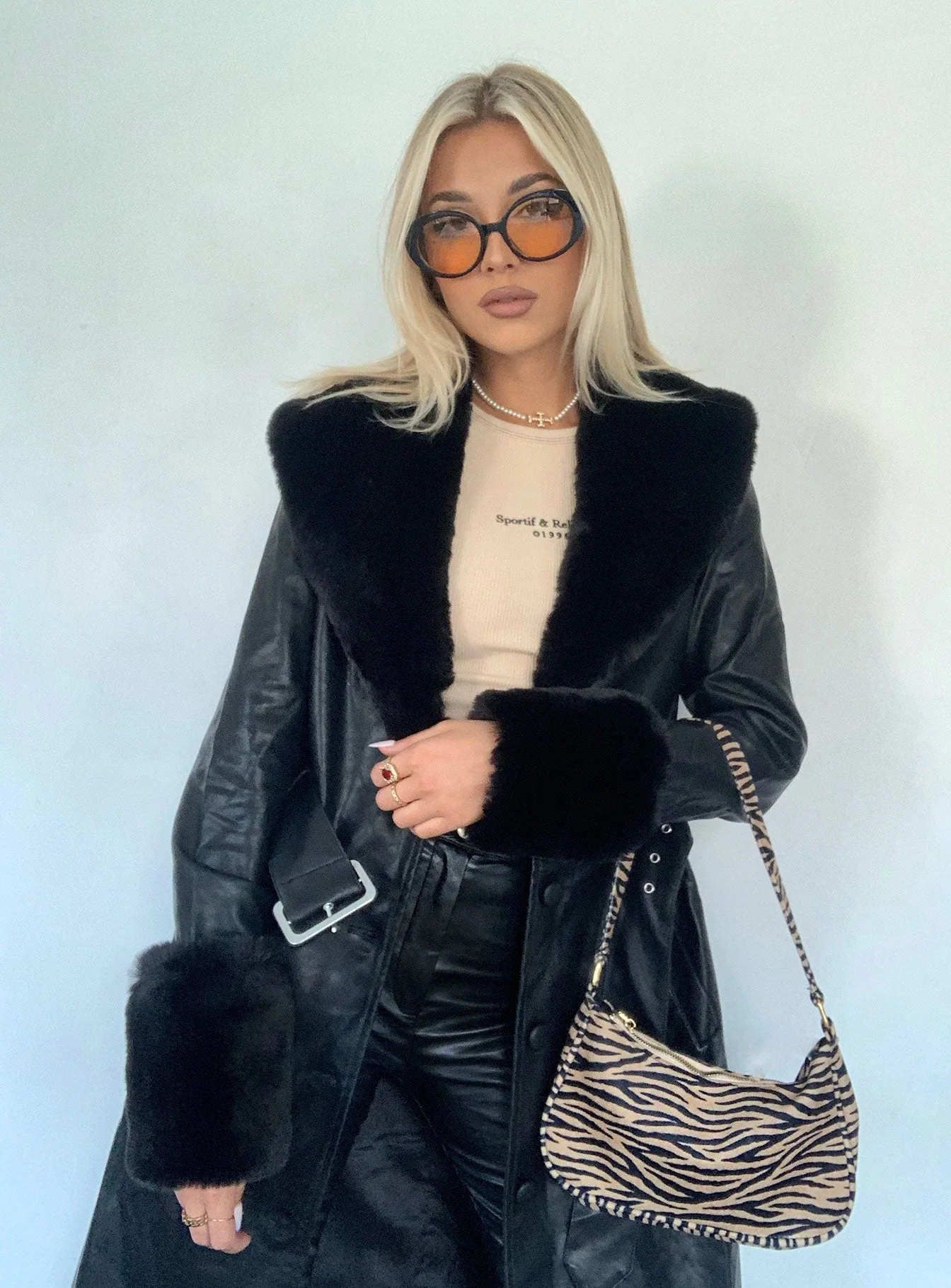 Brooklyn Faux Leather Long Coat Black - Image 7