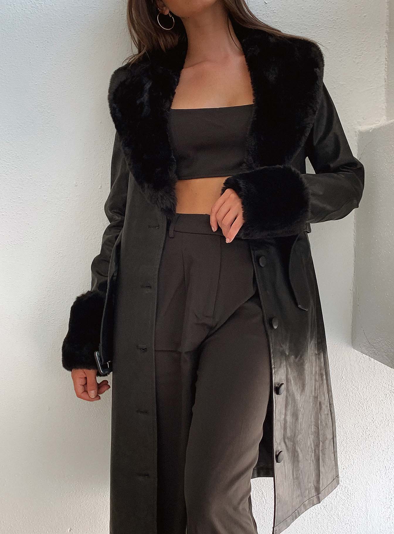 Brooklyn Faux Leather Long Coat Black - Image 9