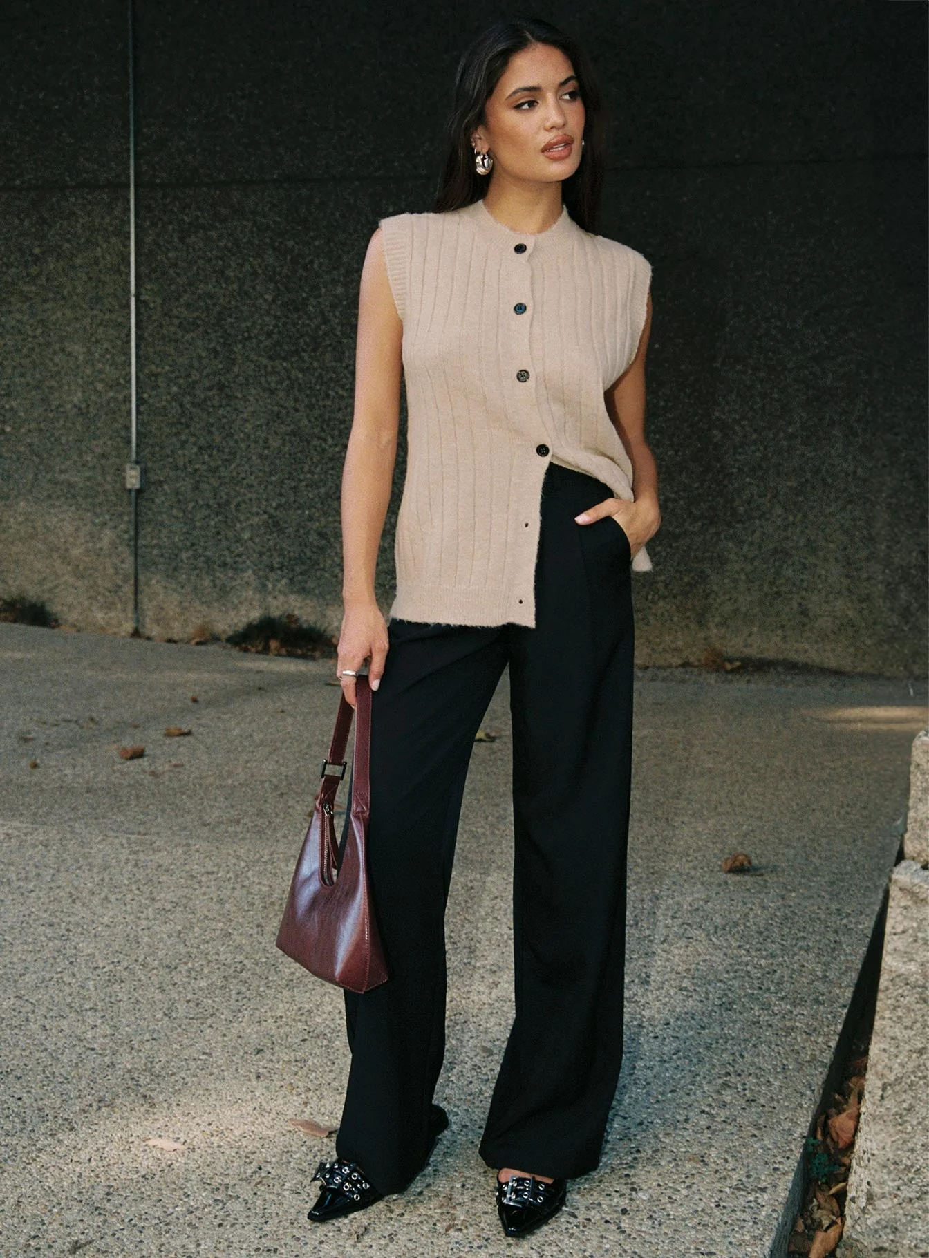 Brookvale Button Up Knit Vest Beige - Image 3