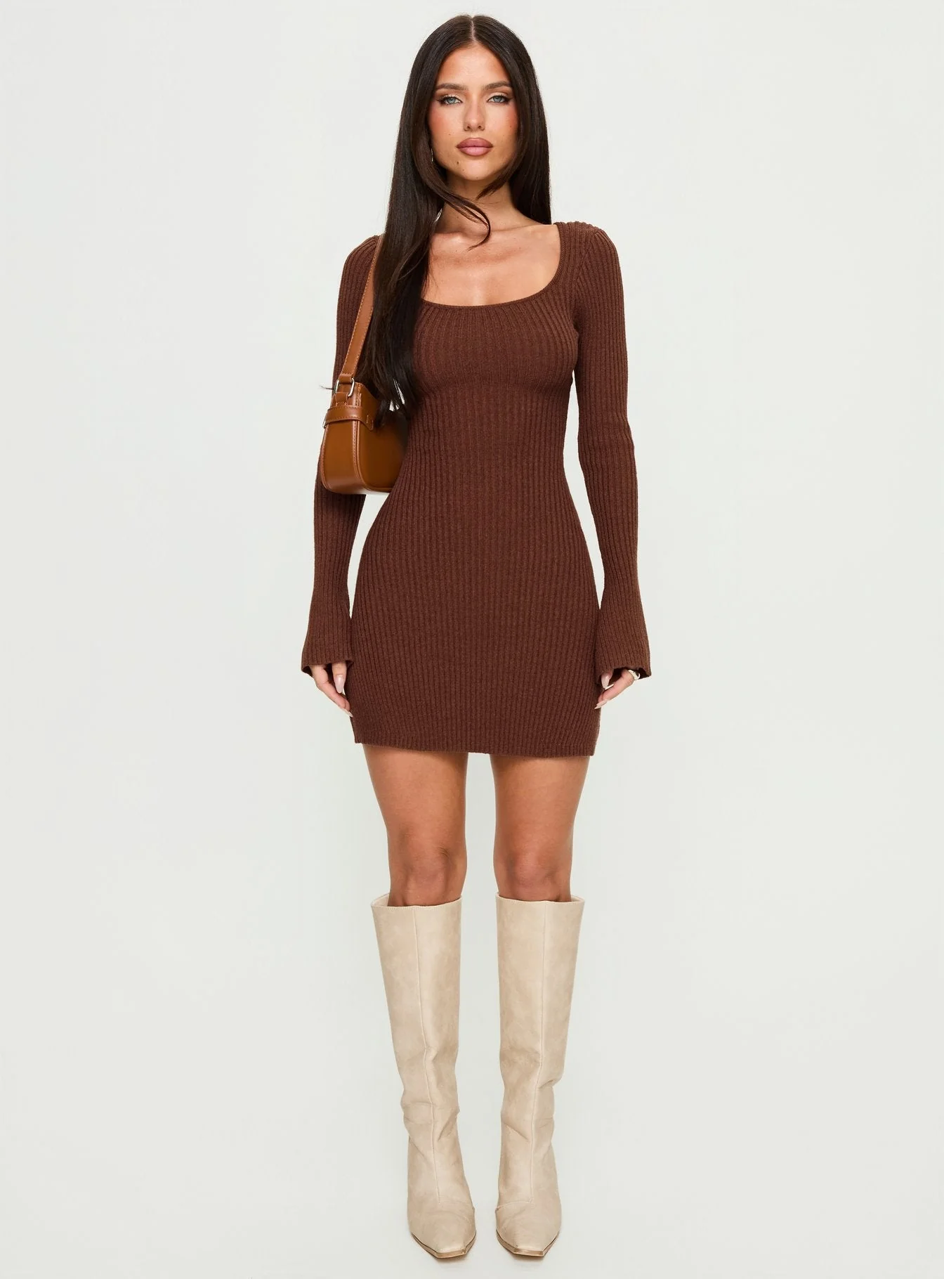 Brownhall Long Sleeve Mini Dress Mocha - Image 7