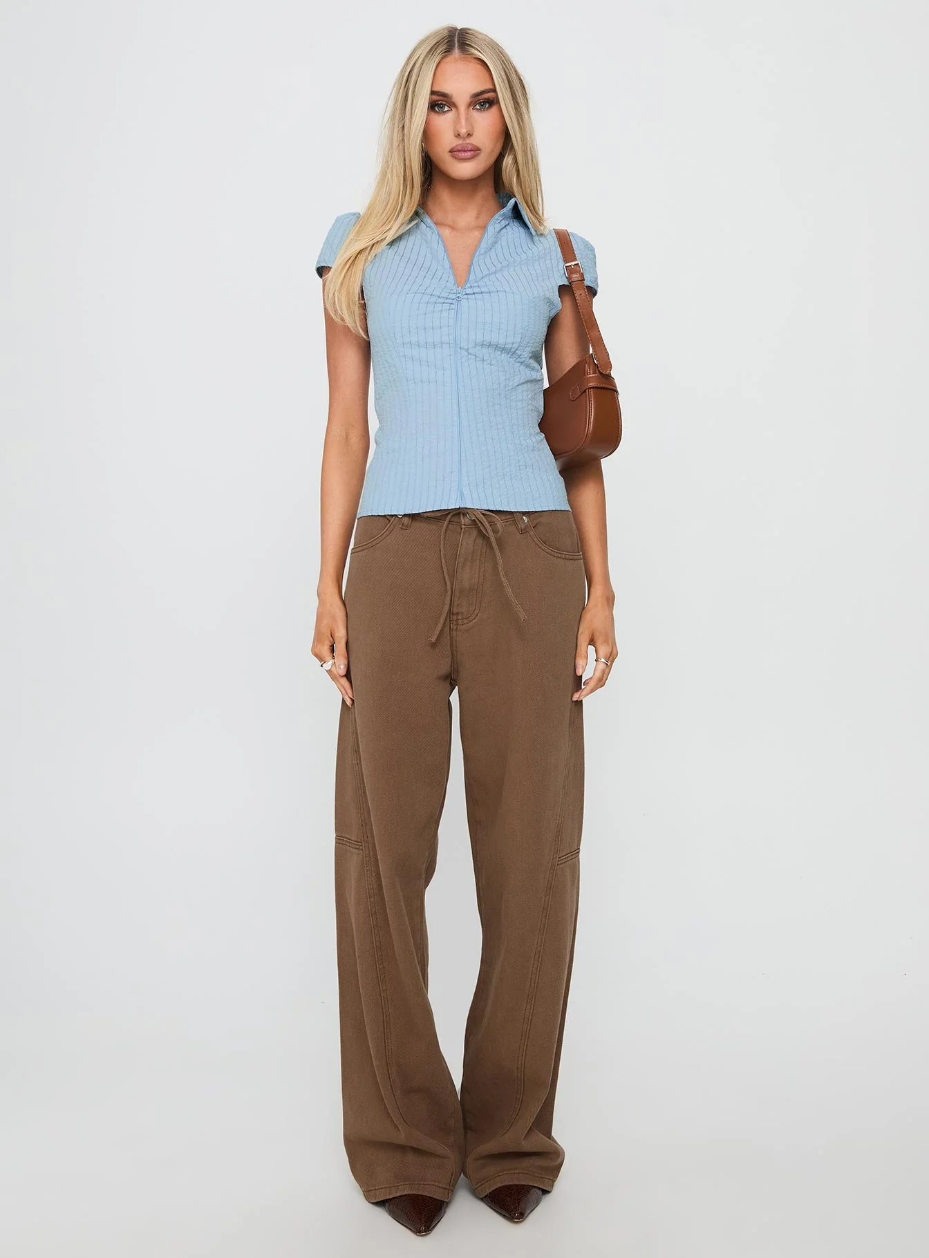 Bruiser Tie Waist Mid Rise Wide Leg Jeans Brown - Image 7