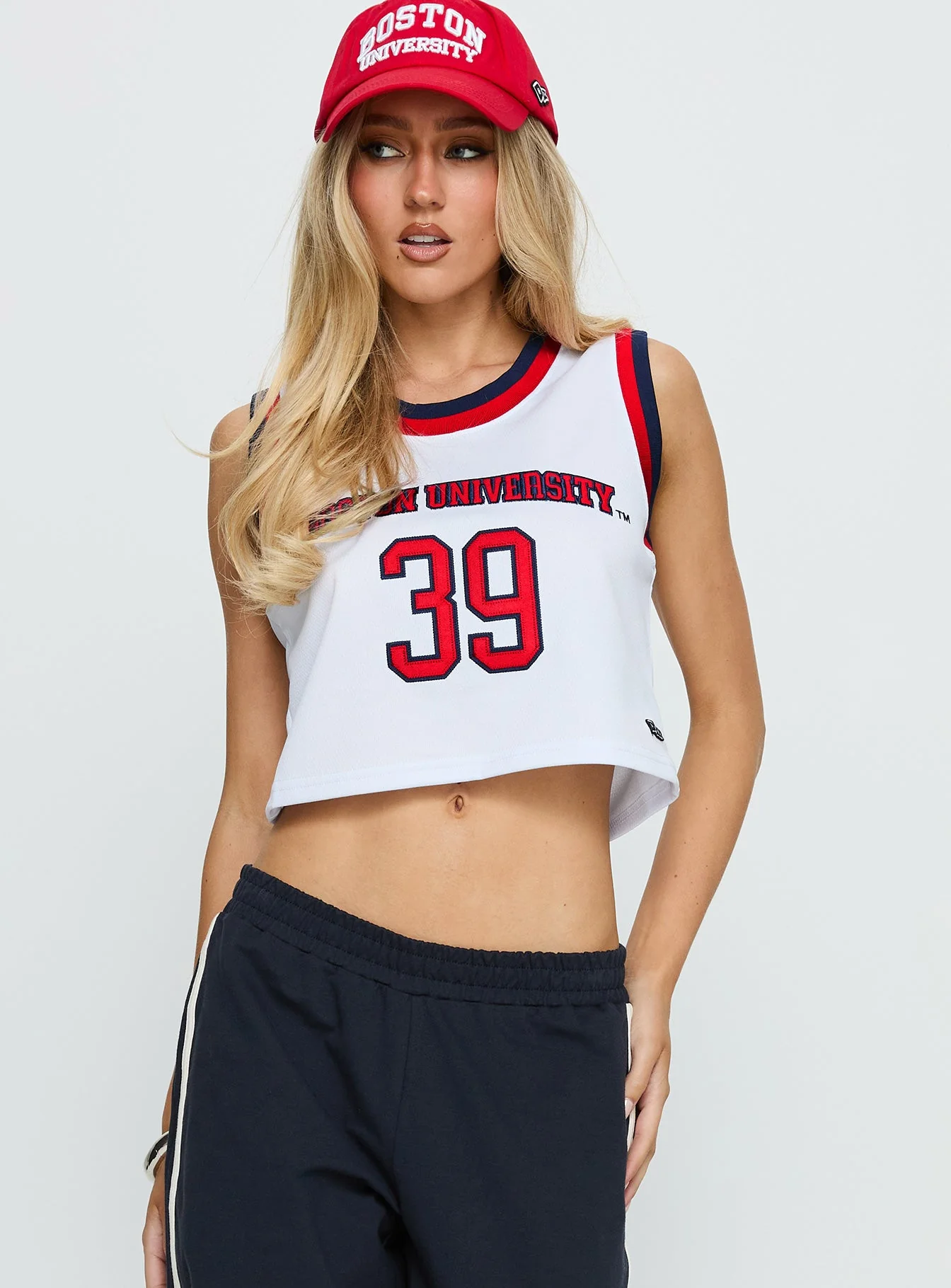 BU Cropped Basketball Jersey Tank White - Image 2