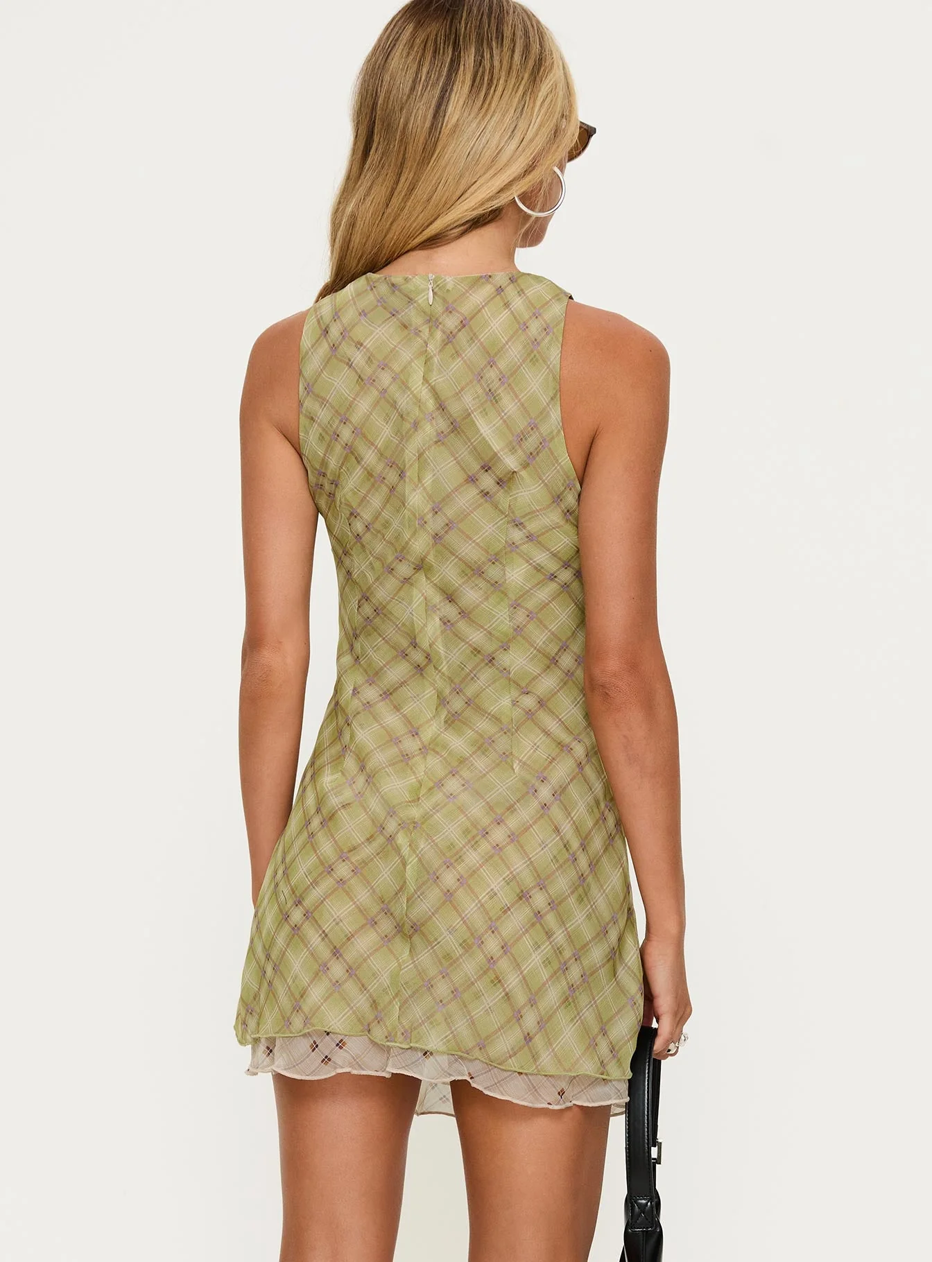 Buffie Shoulder Mini Dress Green Check - Image 5