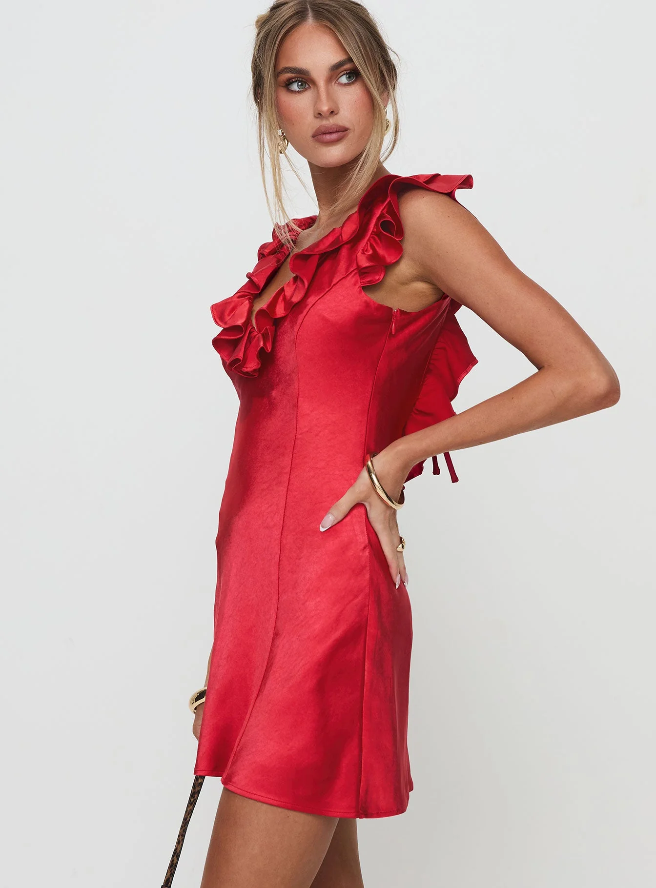 Butacup Frill Mini Dress Red - Image 4