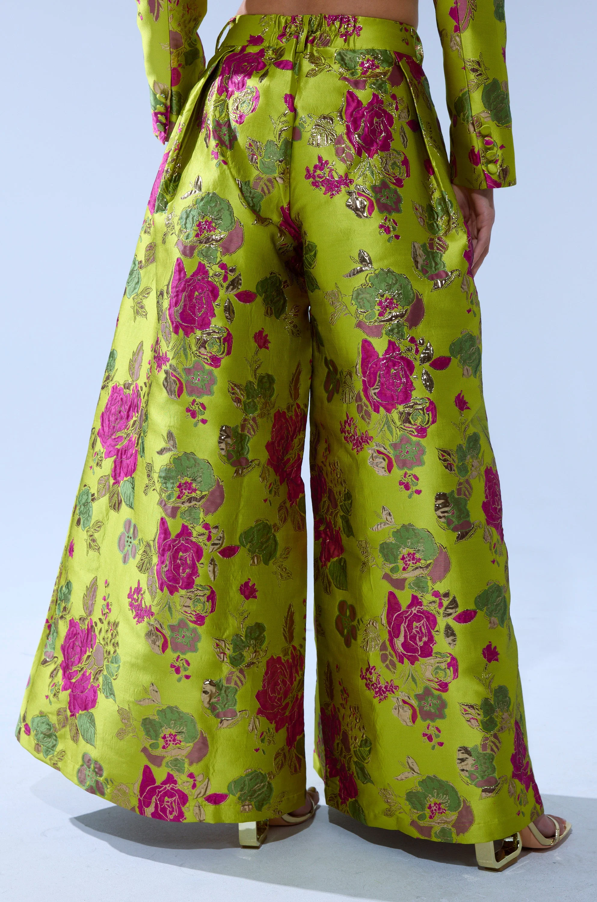 BUY MYSELF FLOWERS BROCADE TROUSER IN LIME - Image 5
