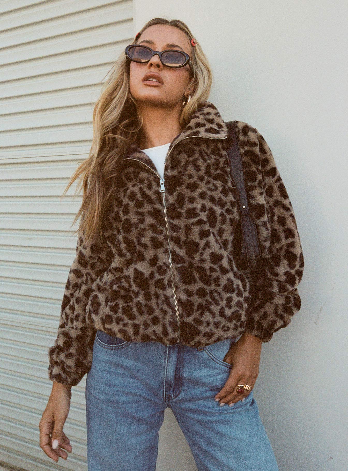 Caine Faux Fur Jacket Leopard - Image 11