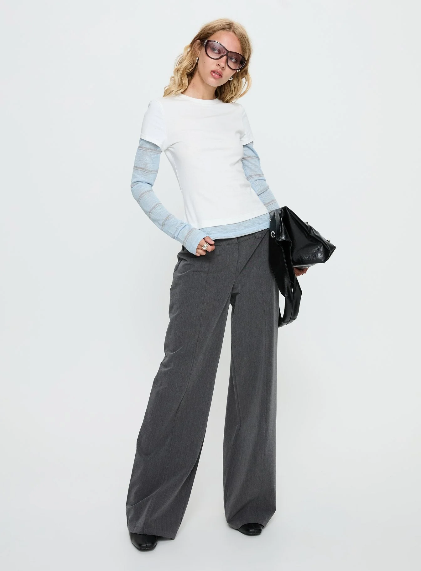 Caisey Layered Long Sleeve Top White / Blue Stripe - Image 3