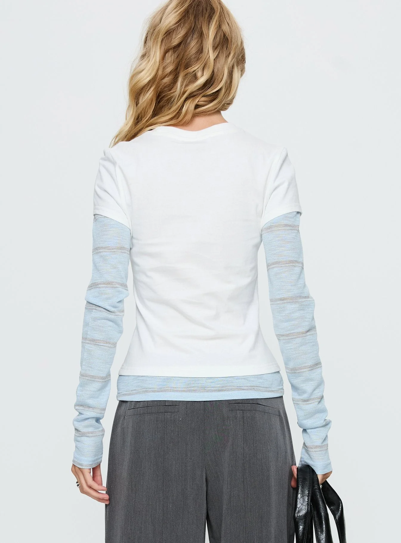 Caisey Layered Long Sleeve Top White / Blue Stripe - Image 5