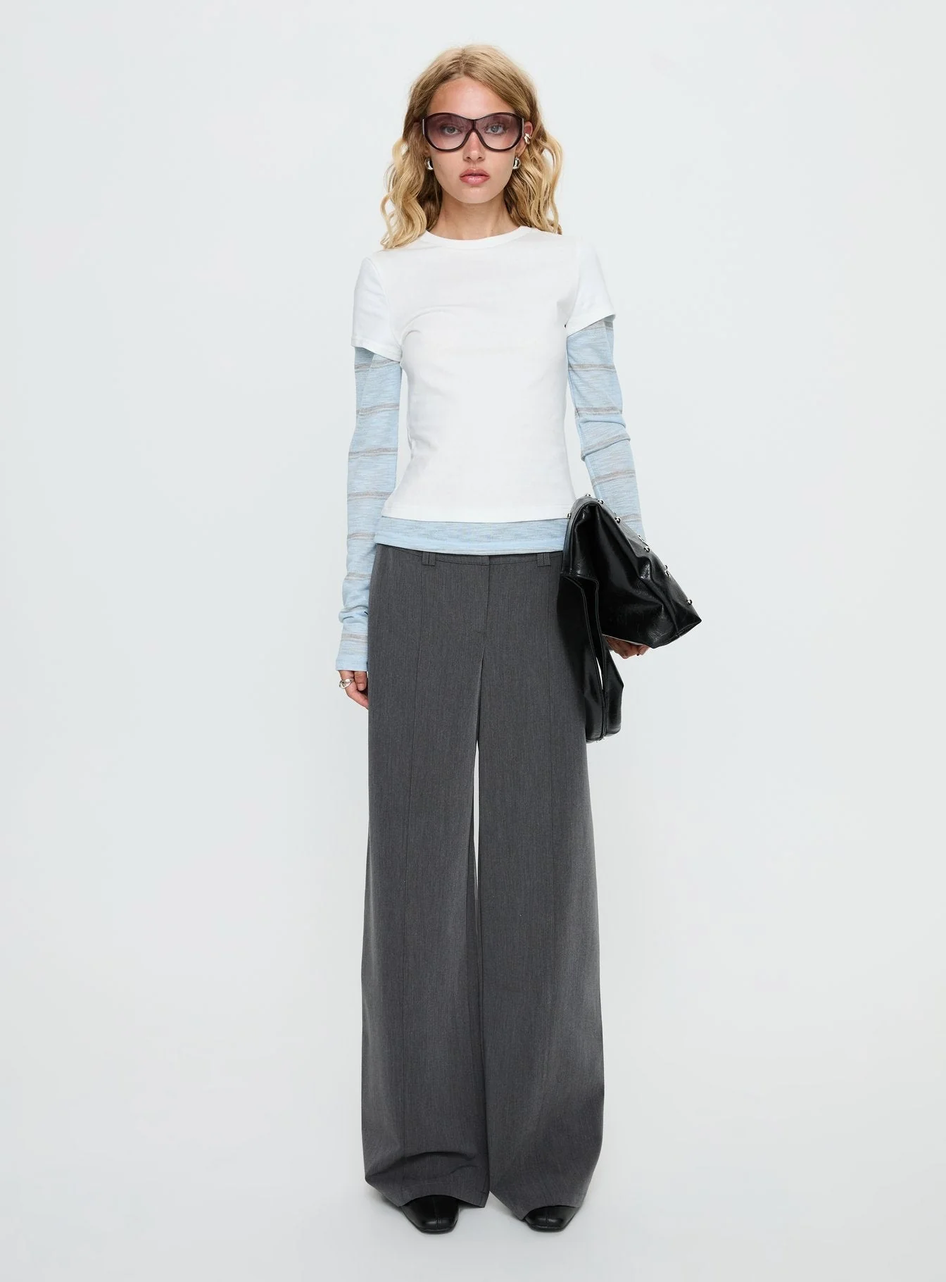 Caisey Layered Long Sleeve Top White / Blue Stripe - Image 7